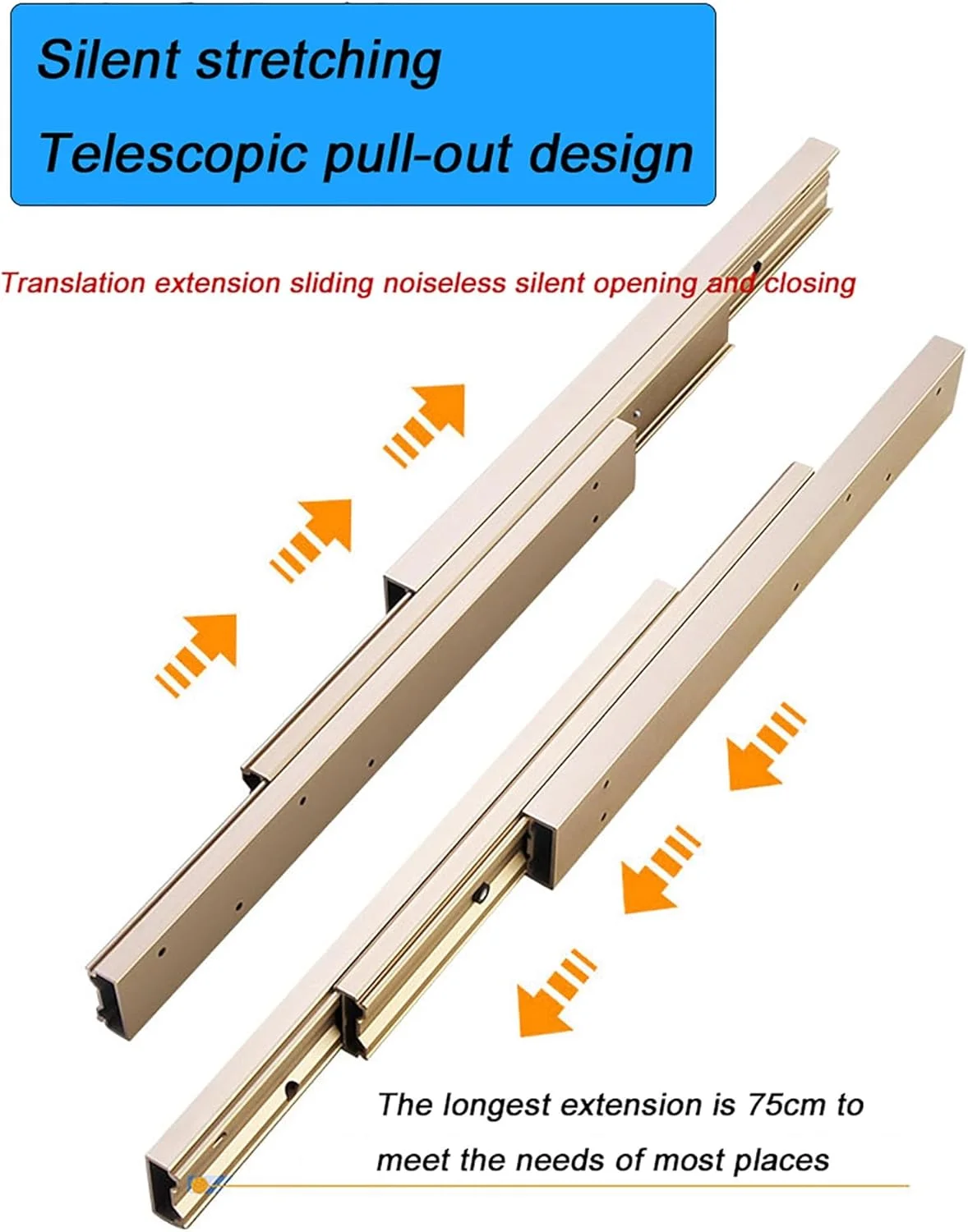 ریل تلسکوپی کشویی سنگین برای پنجره های خلیجی، میز کار، پیشخوان، جزیره آشپزخانه، لوازم جانبی سخت افزاری (اندازه پیشخوان 550mm-حالت باز شده 1100mm)