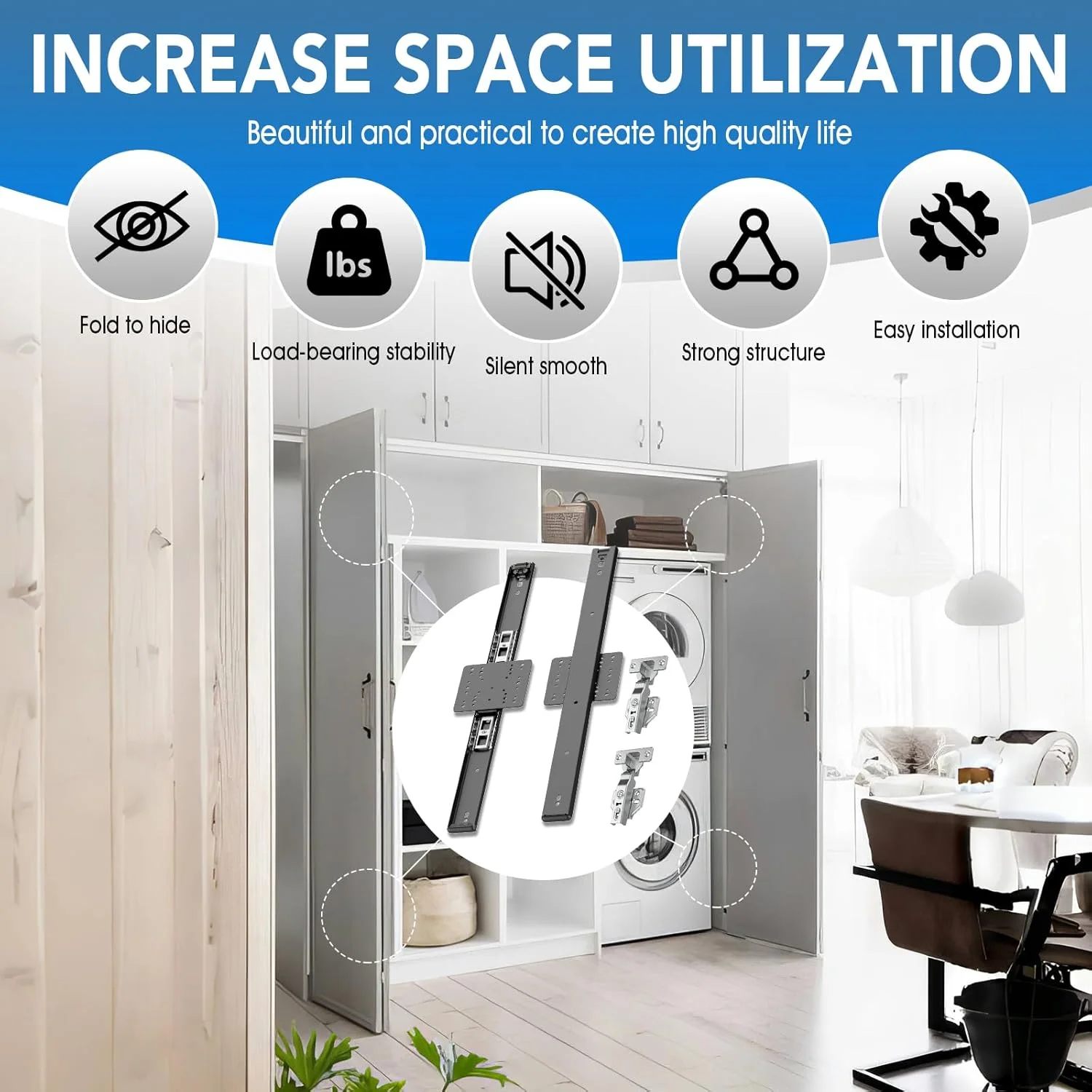 کیت درب کشویی پاکتی، سخت افزار درب کشویی محوری با قفل مغناطیسی فشاری برای درب های کابینت و درب های داخلی، طراحی بادوام و بی صدا برای مبلمان آشپزخانه و حمام (22 اینچ، 4 عدد)