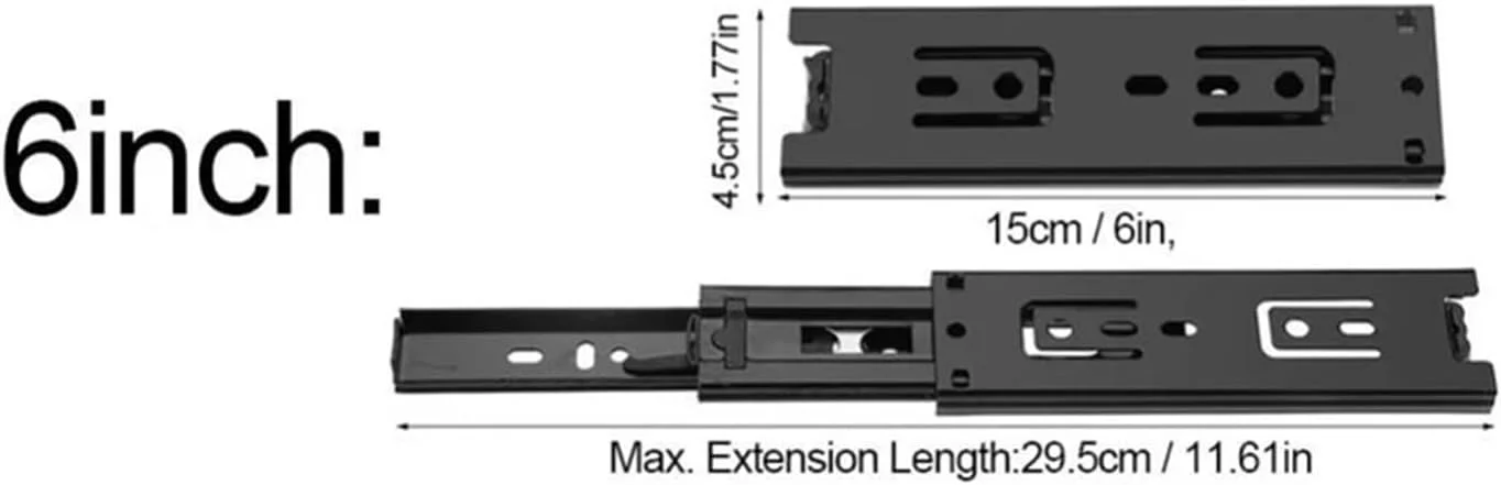 2 عدد ریل کشو مینیاتوری، ریل راهنمای مبلمان فولادی کوتاه، ریل اسلاید سخت افزاری کمد و کابینت آشپزخانه با قابلیت باز شدن کامل (6 اینچ)