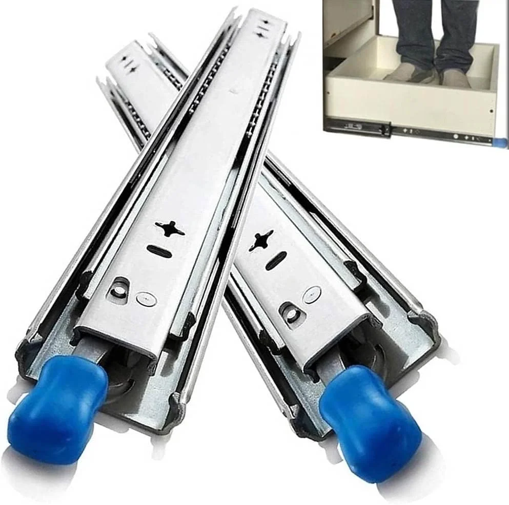 ریل کشویی سنگین وظیفه با باز شدن کامل، ریل کشو با قفل، ریل تلسکوپی بلبرینگ، ظرفیت بار 120 کیلوگرم، موجود در طول های 100، 115، 125، 135، 150 سانتی متر (125 سانتی متر)