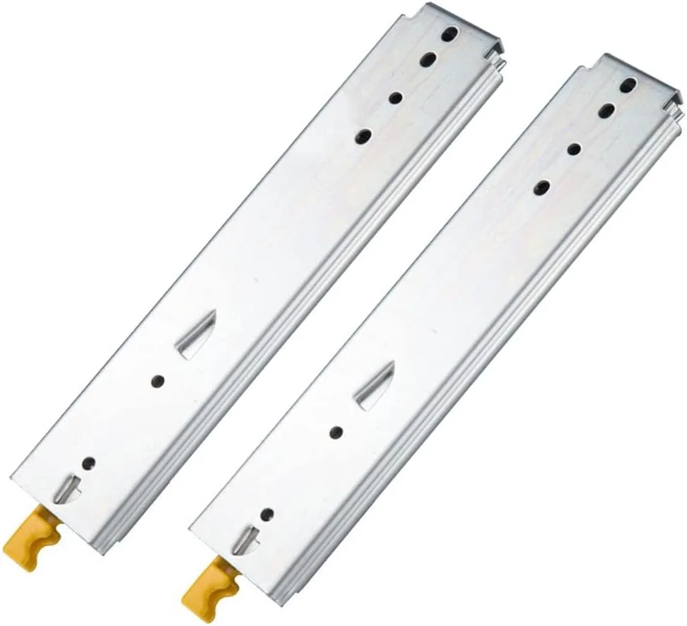 ریل کشویی سه تکه فوق سنگین با قابلیت باز شدن کامل 40 تا 60 اینچ با قفل، عرض 76 میلی متر، بلبرینگ سخت افزاری، حرکت روان، نصب جانبی، 1 جفت، 1050 میلی متر (تک رنگ 1200 میلی متر (48 اینچ))