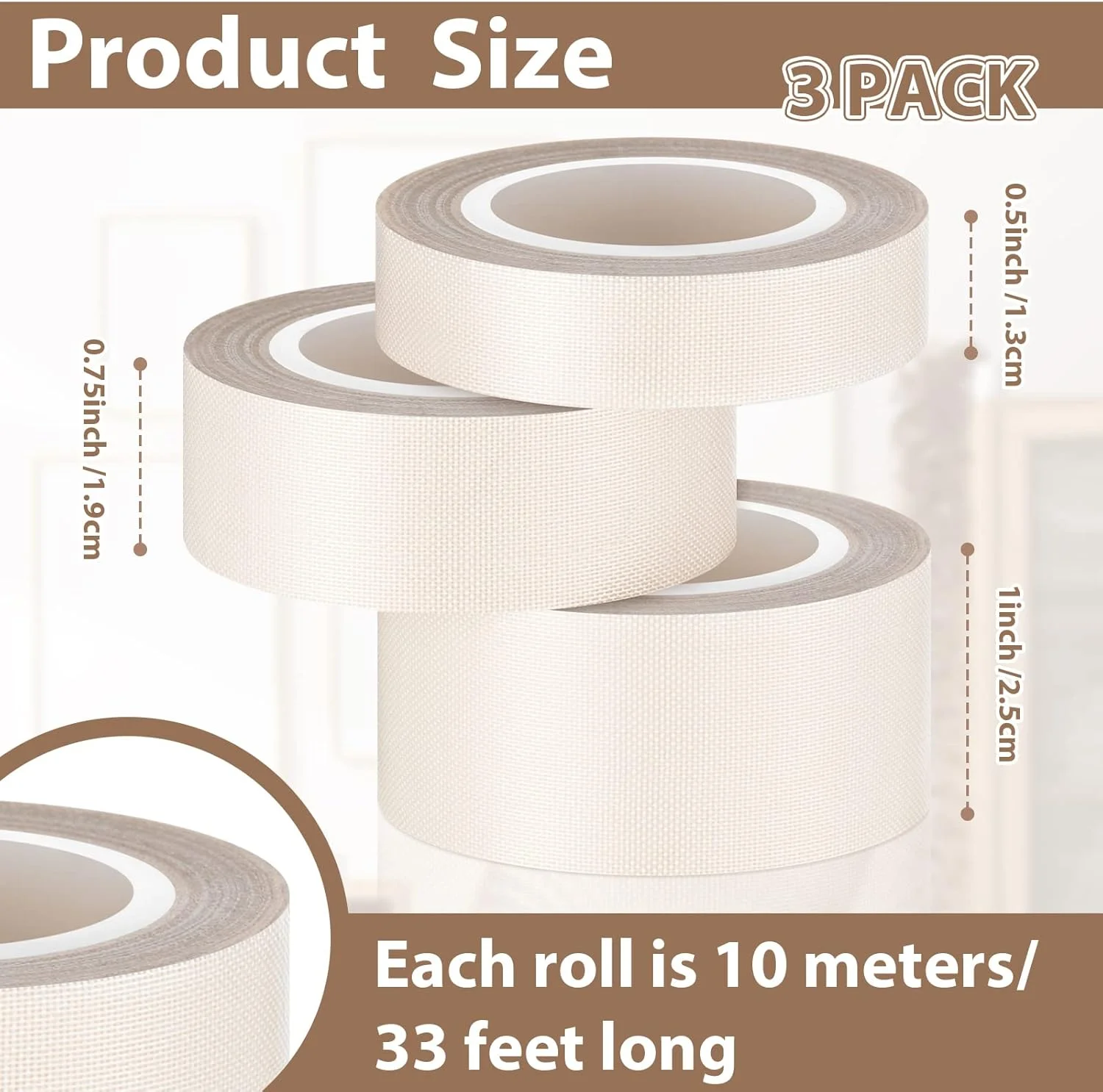 نوار لغزنده کشو فریندا، 3 رول، 0.5 اینچ، 0.75 اینچ، 1 اینچ × 33 فوت، نوار اصطکاک کم، نوار لغزنده پرده، کاهش اصطکاک و صدا برای پوشش سطوح لغزنده برای مبلمان کشو، کابینت پرده، 5 میل