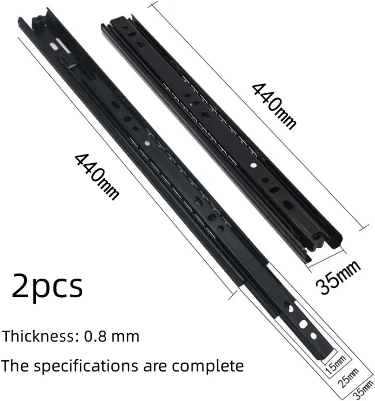 2 عدد ریل سه ساچمه ای بی صدا لوازم جانبی سخت افزار مبلمان میز چای کمد کشو راهنمای ساچمه فولادی میرایی (44 سانتی متر)
