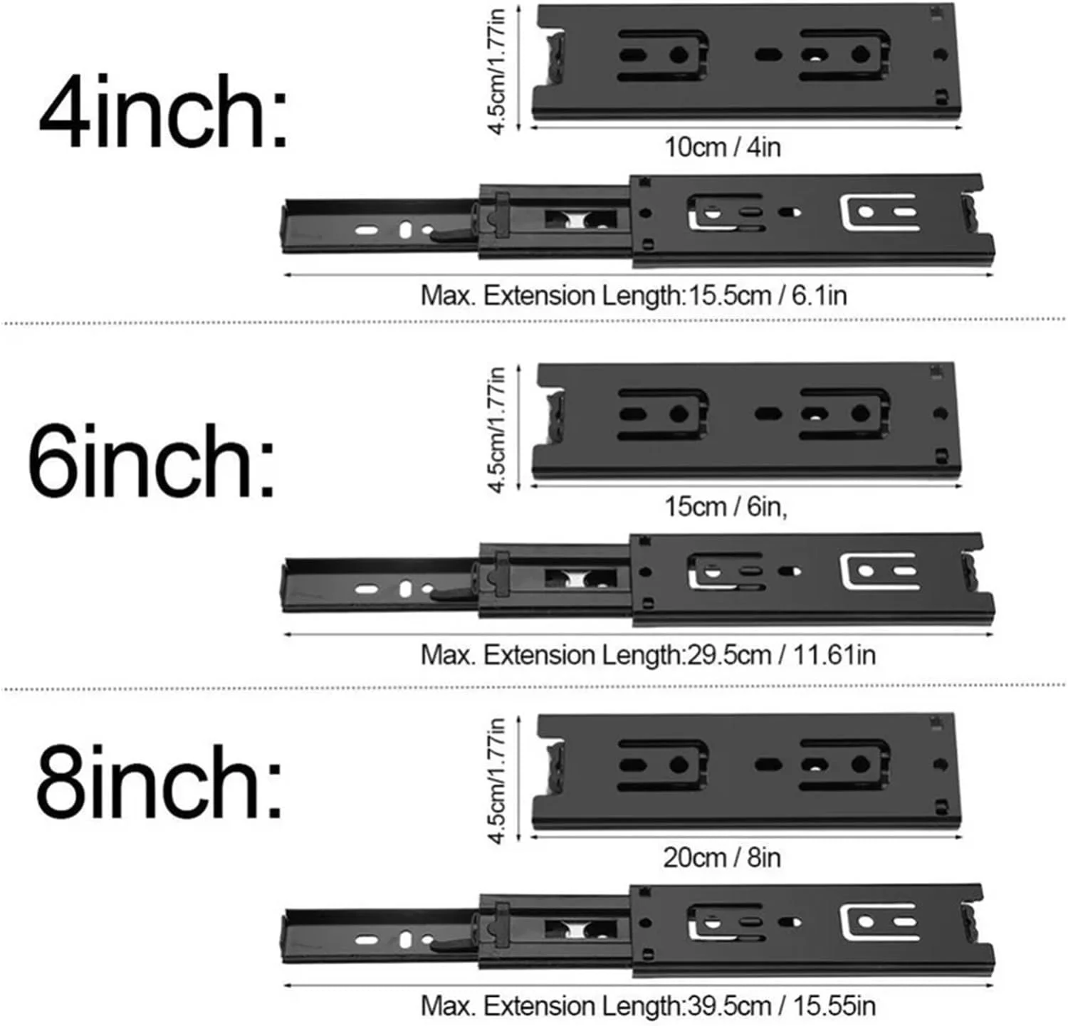 2 عدد ریل کشو مینیاتوری، ریل راهنمای مبلمان فولادی کوتاه، ریل اسلاید سخت افزاری کمد و کابینت آشپزخانه با قابلیت باز شدن کامل (6 اینچ)