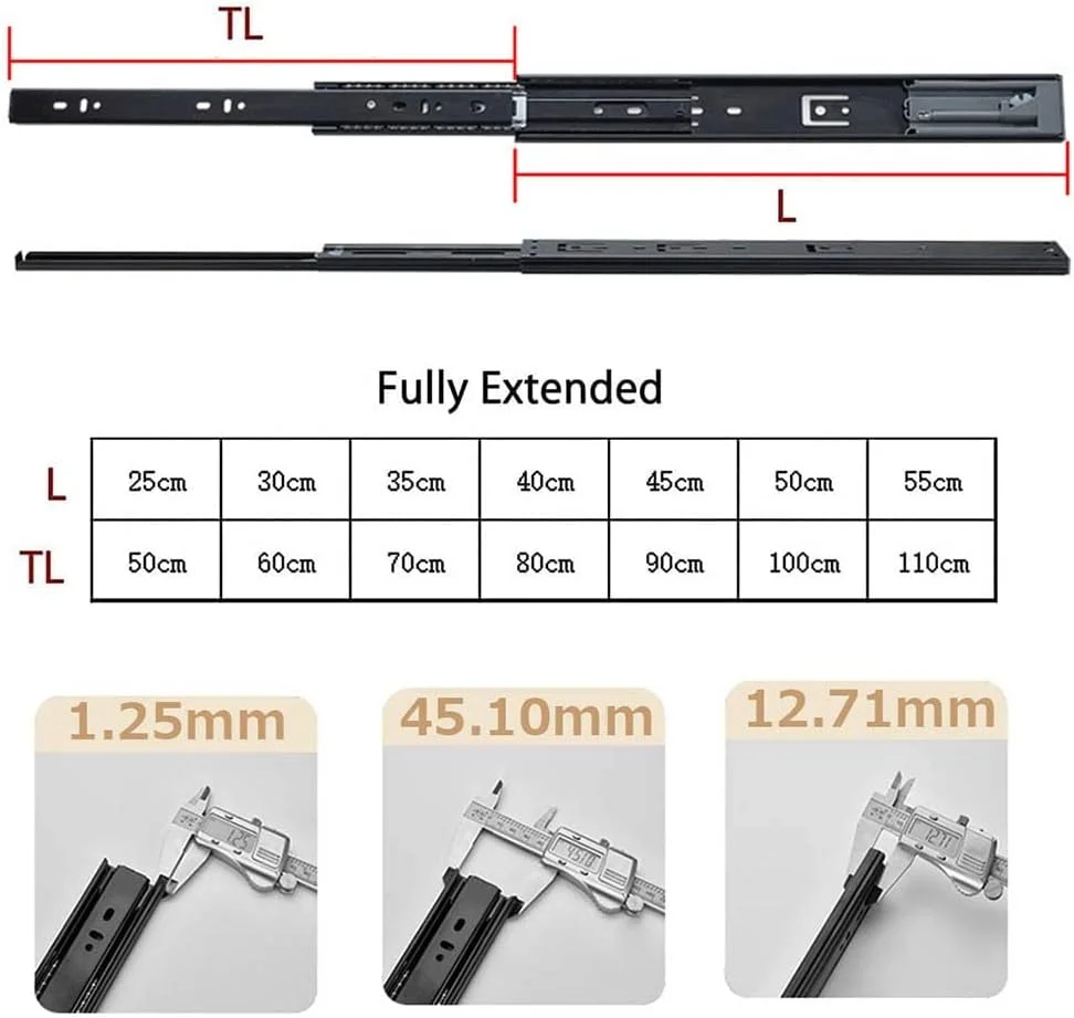 یک جفت ریل کشویی با باز شدن کامل، ریل های کشویی فشاری برای باز کردن، بلبرینگ نرم بسته شو، موجود در طول های 10، 12، 14، 16، 18، 20، 22 اینچ، رنگی یک جفت ریل کشویی با باز شدن کامل، ریل های کشویی فشاری برای باز کردن، بلبرینگ نرم بسته شو، موجود در طول های 10، 12، 14، 16، 18، 20، 22 اینچ، رنگی