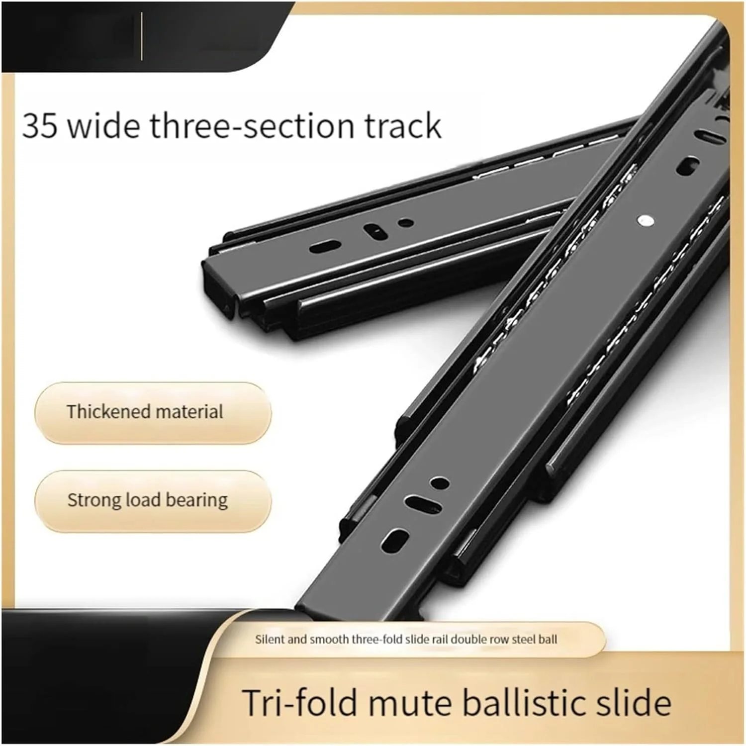 2 عدد ریل سه ساچمه ای بی صدا لوازم جانبی سخت افزار مبلمان میز چای کمد کشو راهنمای ساچمه فولادی میرایی (44 سانتی متر)