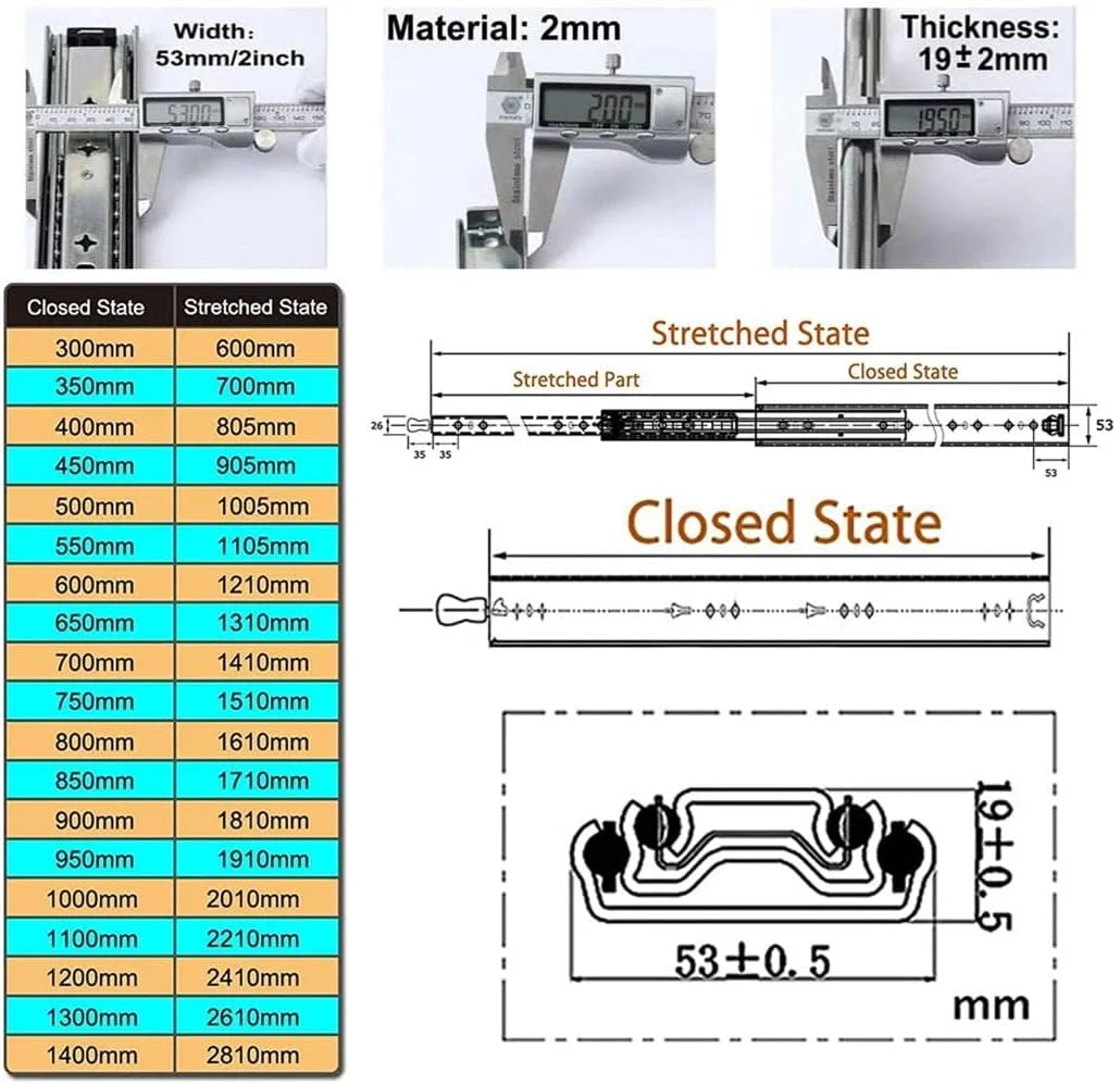 ریل کشویی سنگین، یک جفت بازشوندگی کامل با قفل، ریل های فلزی بلبرینگ سه بخشی، راهنمای مسیر، لغزنده ها، نصب جانبی، ظرفیت بار 120 کیلوگرم (30 سانتیمتر)
