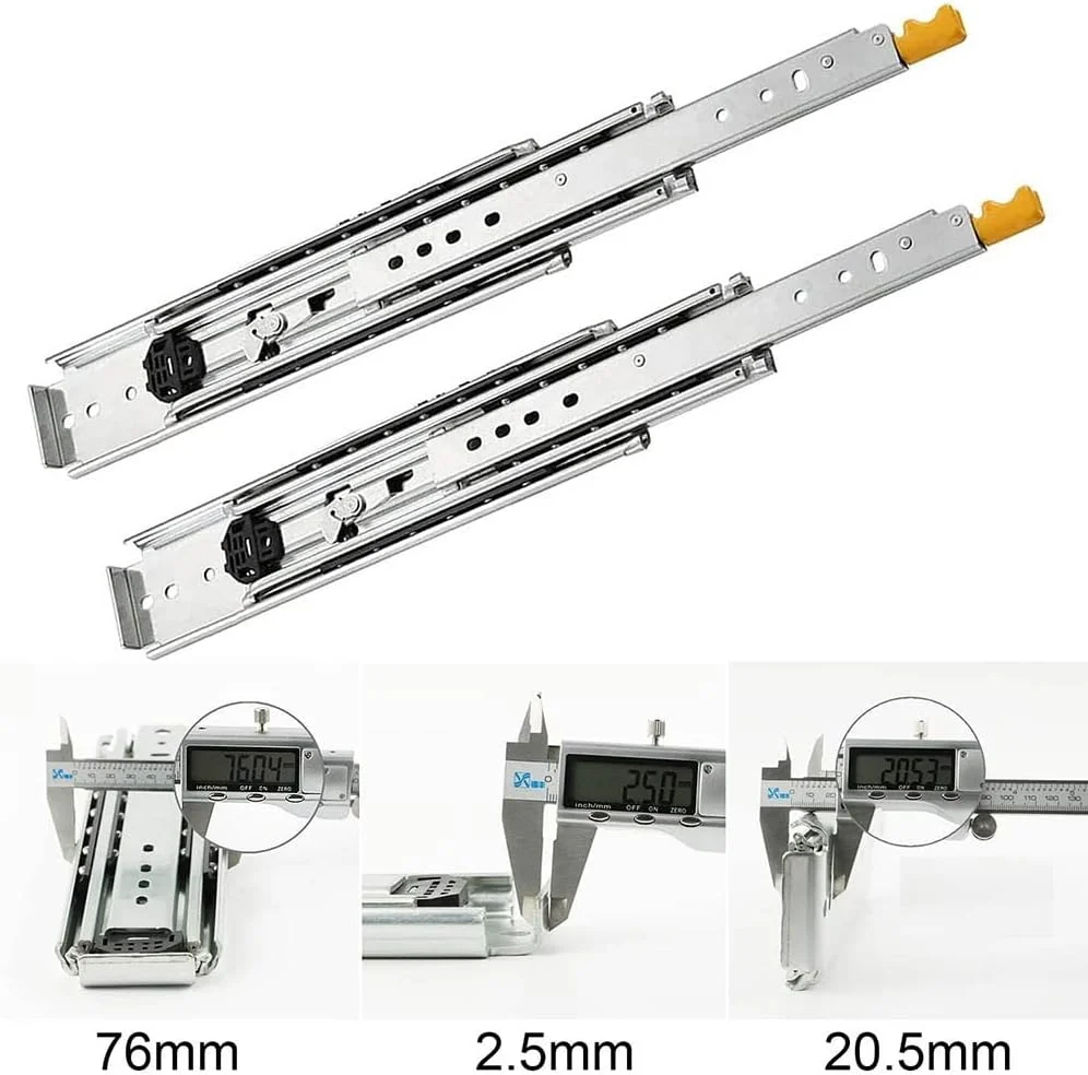 ریل کشویی فوق سنگین 40 42 44 46 48 50 52 54 56 58 60 اینچ، ریل های کشویی قفل دار با سه برابر شدن طول کامل، ریل های بلبرینگ، 1 جفت (یک رنگ 1300 میلی متر (52 اینچ))