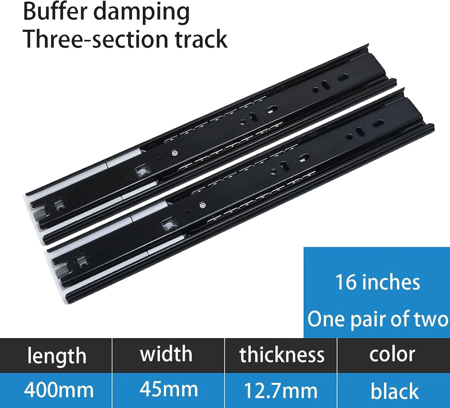ریل کشو با باز شدن کامل (عرض 45 میلی متر)، طول: 250-500 میلی متر، ظرفیت بارگیری: 45 کیلوگرم، بی صدا و روان، بسته شدن آهسته خودکار + جداسازی سریع، 16 اینچ