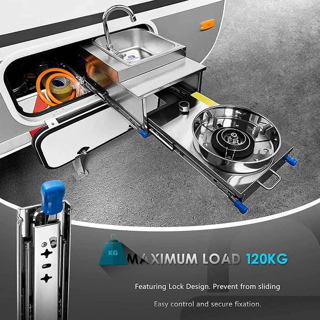 2 جفت ریل کشویی با بازشوندگی کامل، ریل های تلسکوپی قفل دار، ظرفیت بار سنگین 120 کیلوگرم، نصب جانبی، رنگی