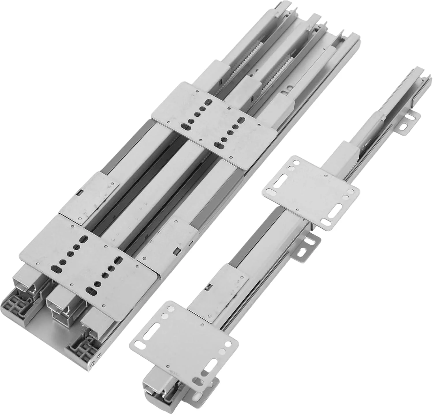 یک جفت ریل کشو با باز شدن کامل، ریل کشو فلزی با مکانیزم آرام بند برای نصب در قسمت زیرین کابینت، ریل های کشو سنگین با ظرفیت 60 کیلوگرم، برای کابینت، کمد لباس، میز، دراور، یخچال شراب (45 سانتی متر)