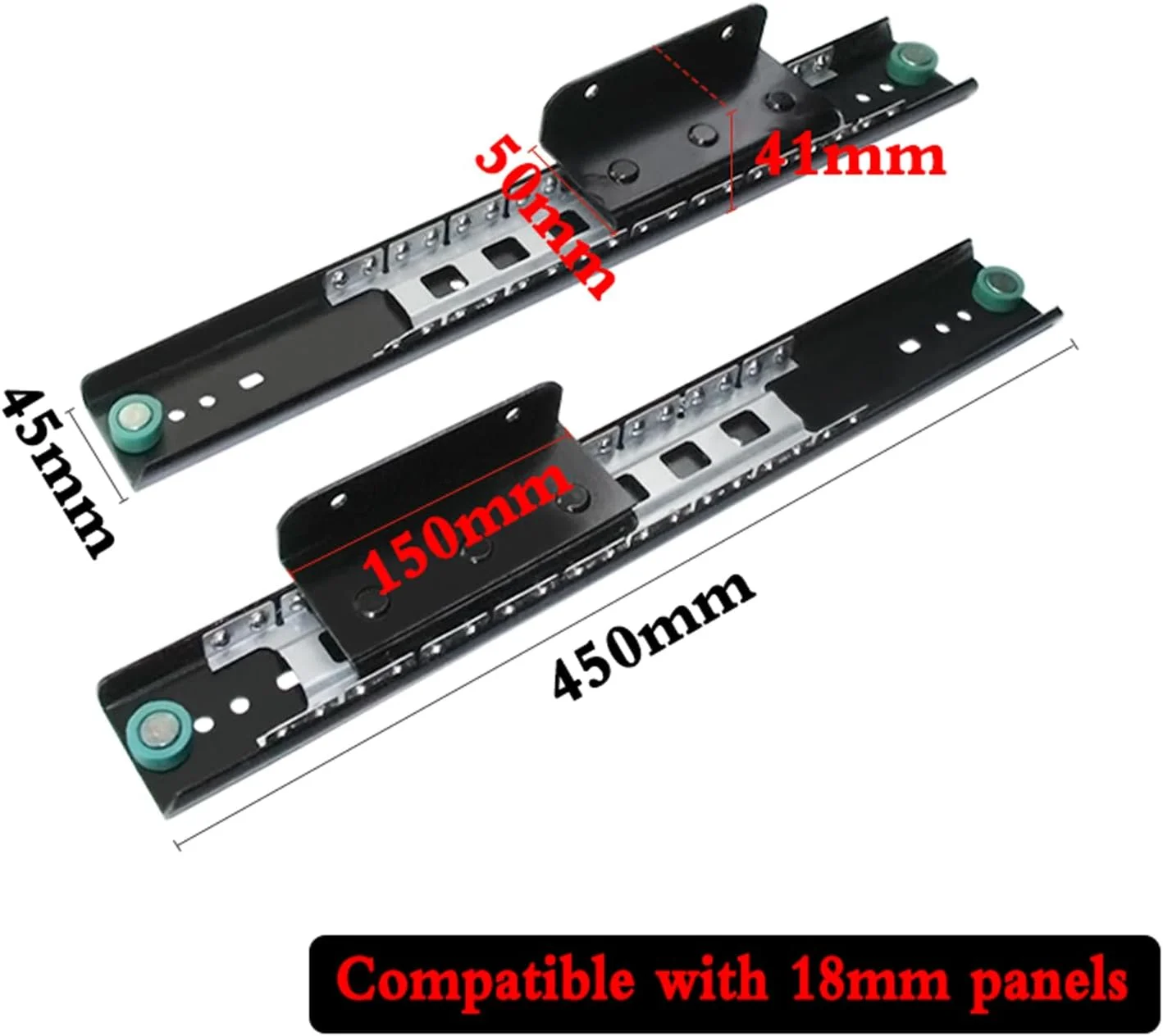 ریل تلسکوپی میز با باز شدن کامل، ریل کشویی میز تاشو، ریل کشویی سنگین با نصب جانبی، با مکانیزم آرام بند مخفی، مناسب برای میز کار، میز غذاخوری (یک جفت)