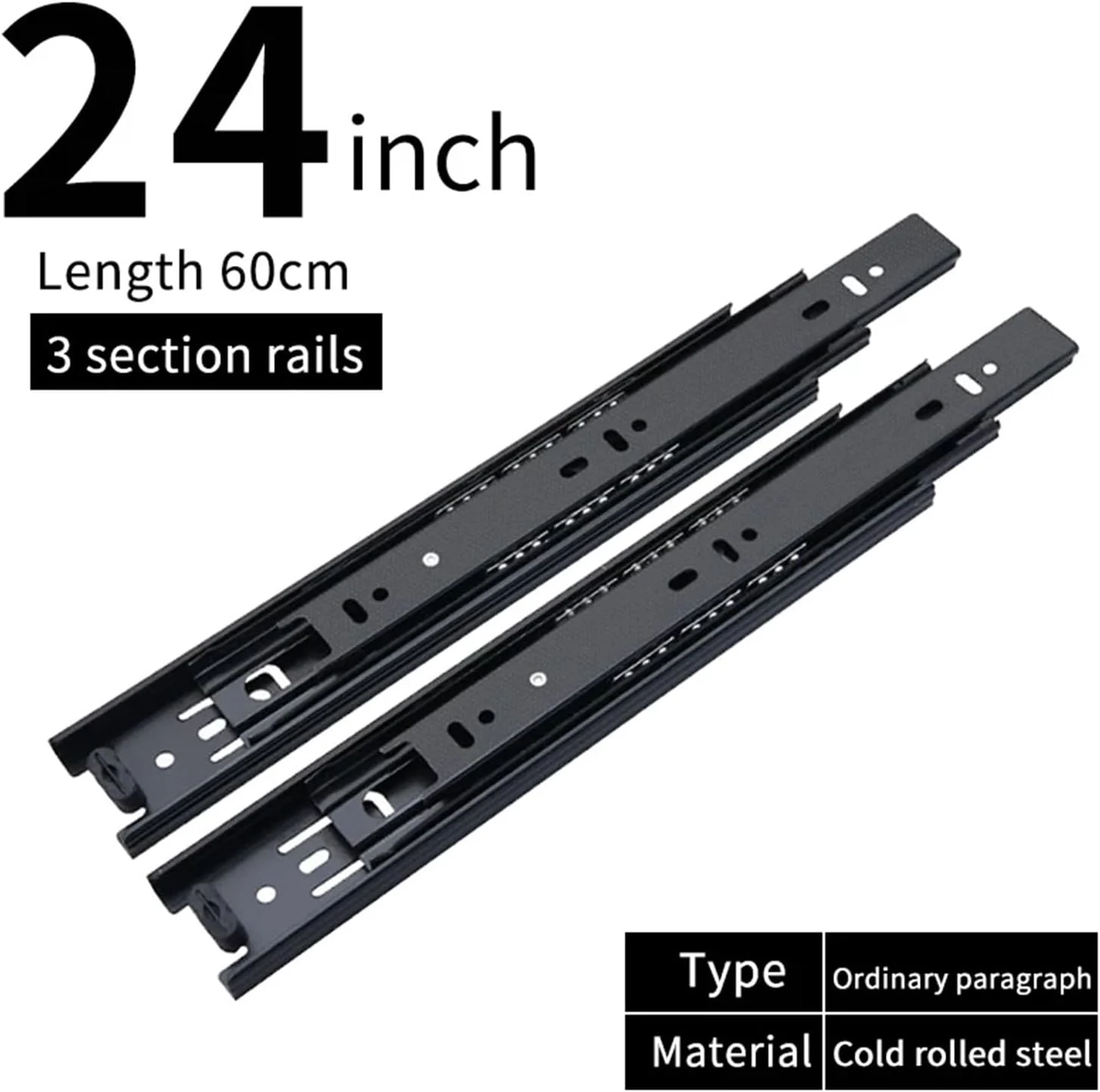 ریل کشو بلبرینگی 45 میلی‌متری با مکانیزم آرام بند، سه تیکه با باز شدن کامل، نصب جانبی، ظرفیت بار 45 کیلوگرم، لغزنده مبلمان، 25 سانتی‌متر (60 سانتی‌متر)