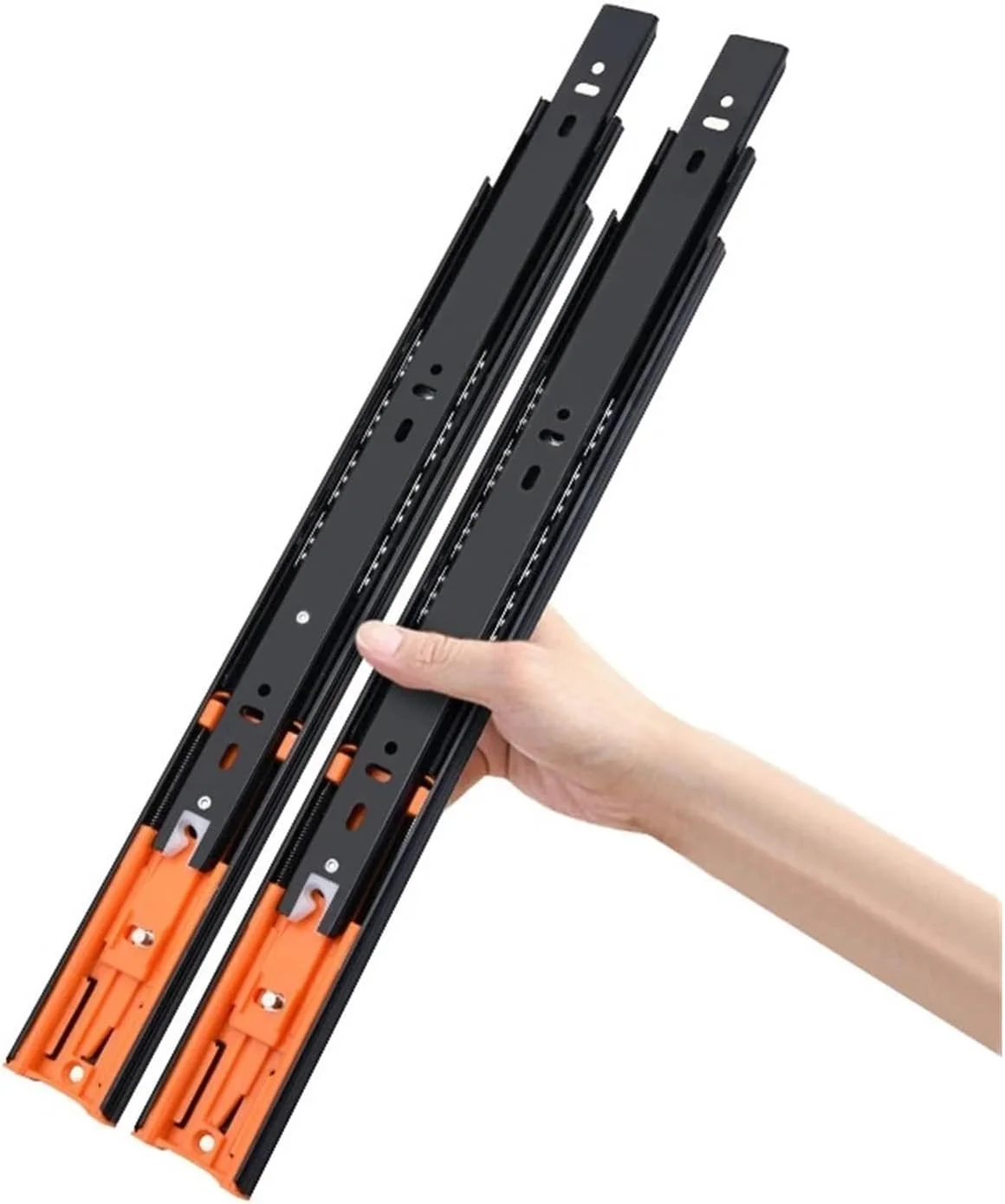 ریل کشو بلبرینگی 45 میلی‌متری با مکانیزم آرام بند، سه تیکه با باز شدن کامل، نصب جانبی، ظرفیت بار 45 کیلوگرم، لغزنده مبلمان، 25 سانتی‌متر (60 سانتی‌متر)