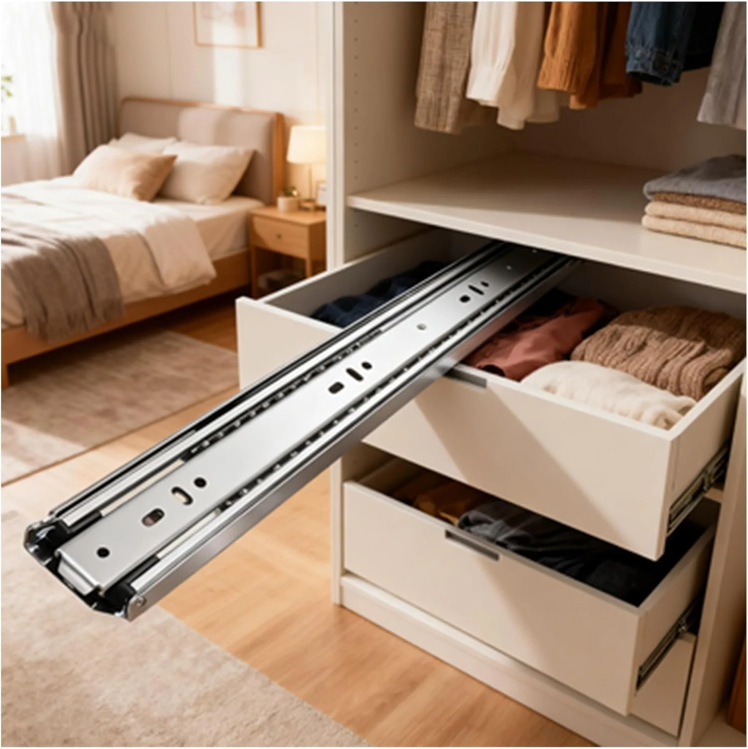 ریل کشو سنگین وزن با باز شدن کامل، نصب جانبی، در اندازه‌های 25، 30، 35، 40، 45، 50، 55، 60، 65، 70، 75، 80، 85، 90، 95 و 100 سانتی‌متری، ریل‌های فلزی، راهنما، لغزنده، یک جفت (بدون قفل)(45cm)