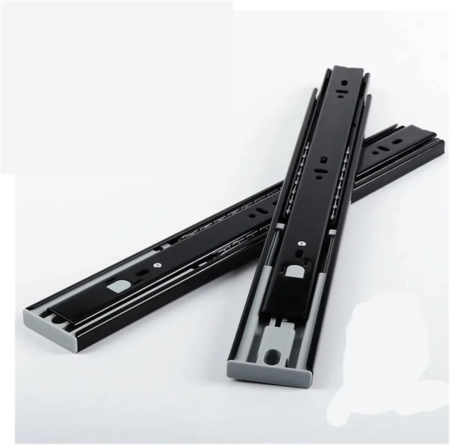 یک جفت ریل کشو ساچمه ای دو قسمتی با بافر فلزی بی صدا، ریل راهنمای کشو فولادی، اتصالات سخت افزاری مبلمان (400 میلی متر)