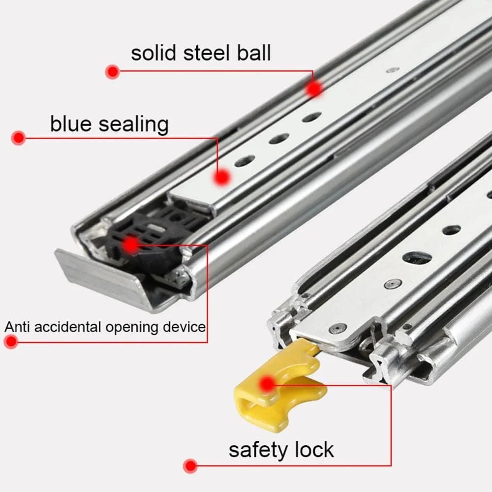 ریل کشو با قفل دوبل، ریل کشو سنگین تمام بازشو، ریل بلبرینگ، مسیر، 40 42 44 46 48 50 52 54 56 58 60 64 68 72 76 80 اینچ، 1 جفت، نصب جانبی) (1450MM(58 اینچ))