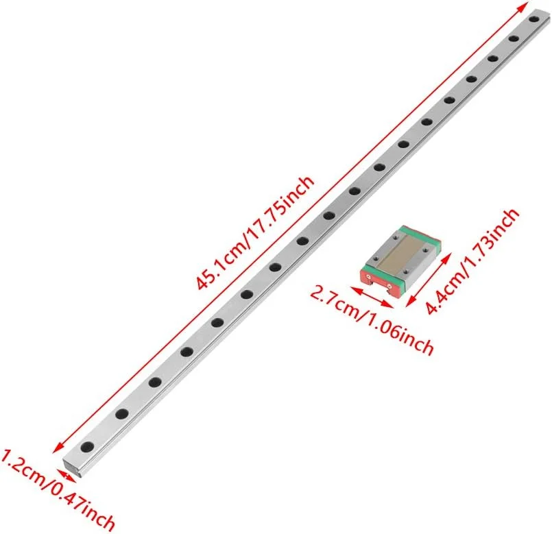 ریل مینیاتوری خطی Ejoyous MGN12H، طول 450 میلی متر، عرض 12 میلی متر، بلوک اسلاید برای روترهای CNC و تراش ها