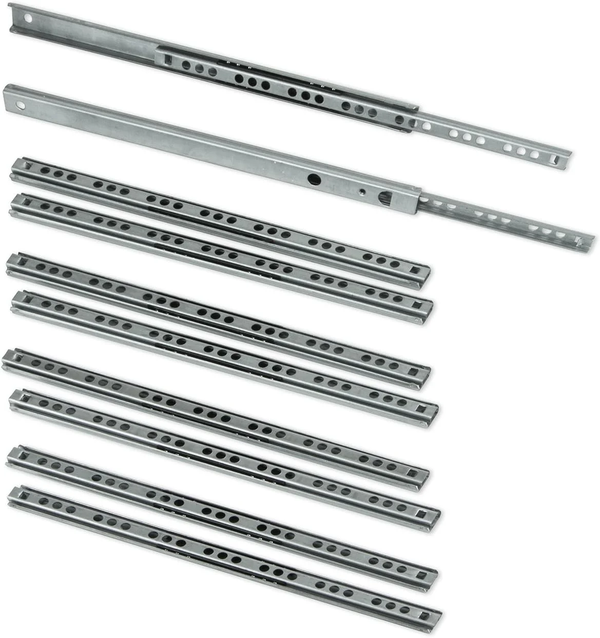 Emuca - ست 5 جفتی (10 عددی) ریل کشویی بلبرینگی با بازشوندگی نیمه، 17 میلی متر در 342 میلی متر، روکش زینک