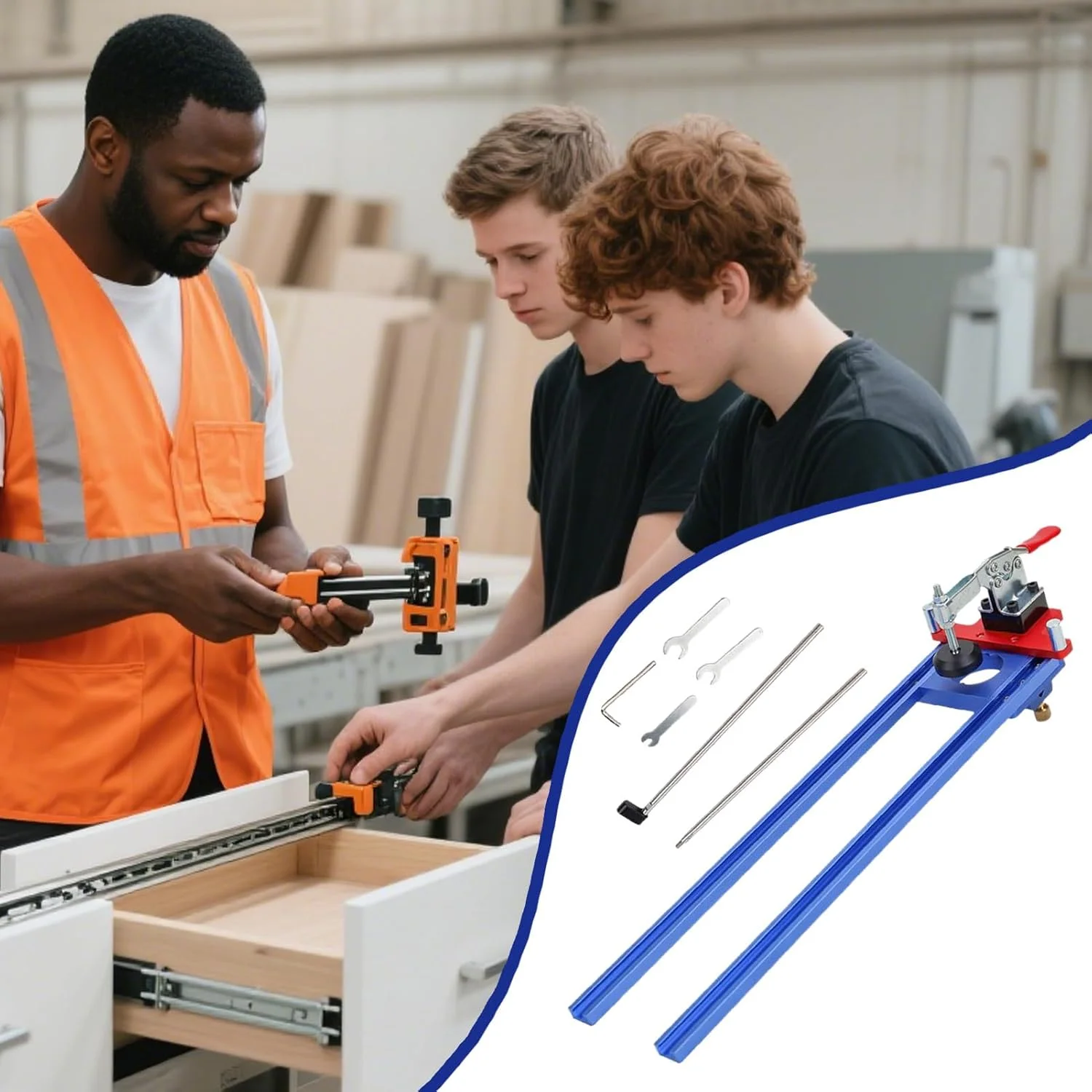 ابزار نصب ریل کشو | ابزار دقیق نصب ریل کشو کابینت - راهنمای تراز برای کارگاه، مبلمان منزل، میز آرایش، میز تحریر، حمام، آشپزخانه، نجاران و متخصصان