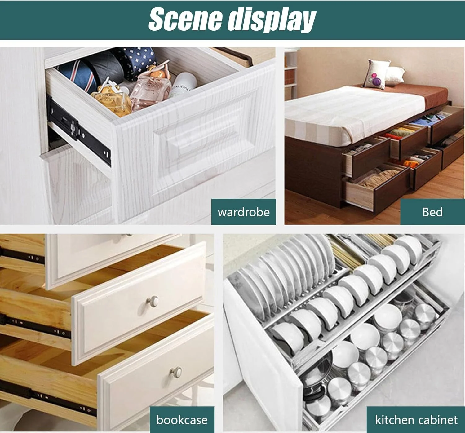 ریل کشویی سنگین Excefore، راهنمای ریل کشو با ظرفیت بار 90 کیلوگرم، بسته شدن خودکار، باز شدن کامل با ریل های بلبرینگ 250 میلی متر، نصب جانبی 1 جفت مشکی