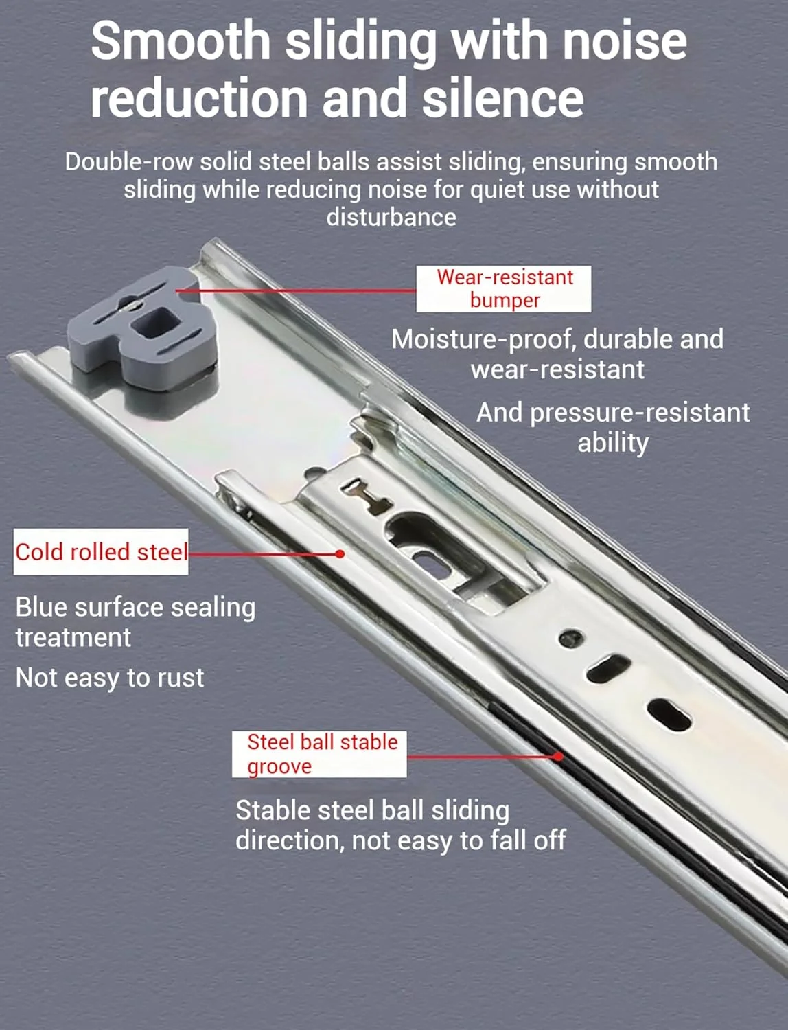 ریل کشو سنگین وزن با باز شدن کامل، نصب جانبی، در اندازه‌های 25، 30، 35، 40، 45، 50، 55، 60، 65، 70، 75، 80، 85، 90، 95 و 100 سانتی‌متری، ریل‌های فلزی، راهنما، لغزنده، یک جفت (بدون قفل)(45cm)