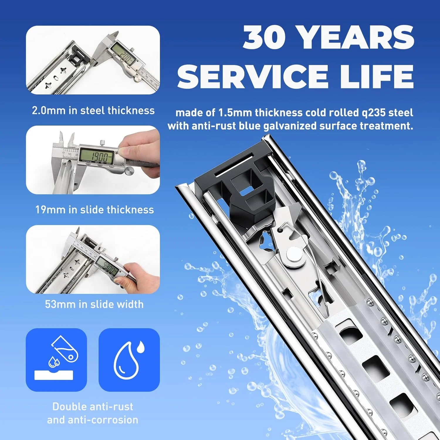 یک جفت ریل کشو سنگین، بازشوندگی کامل، نصب جانبی، 20، 22، 30، 32، 34، 36، 38، 40 اینچ، ریل های فلزی، راهنما، لغزنده، ظرفیت 260 پوند (دارای قفل، 28 اینچ)