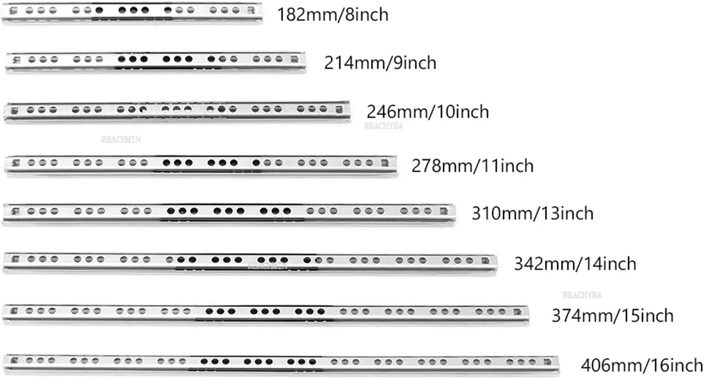 یک جفت ریل کشویی مینیاتوری دو قسمتی با عرض 17 میلی متر، ریل کشویی توپی فولادی تاشو برای مبلمان، 182 میلی متر (یک رنگ 310 میلی متر)