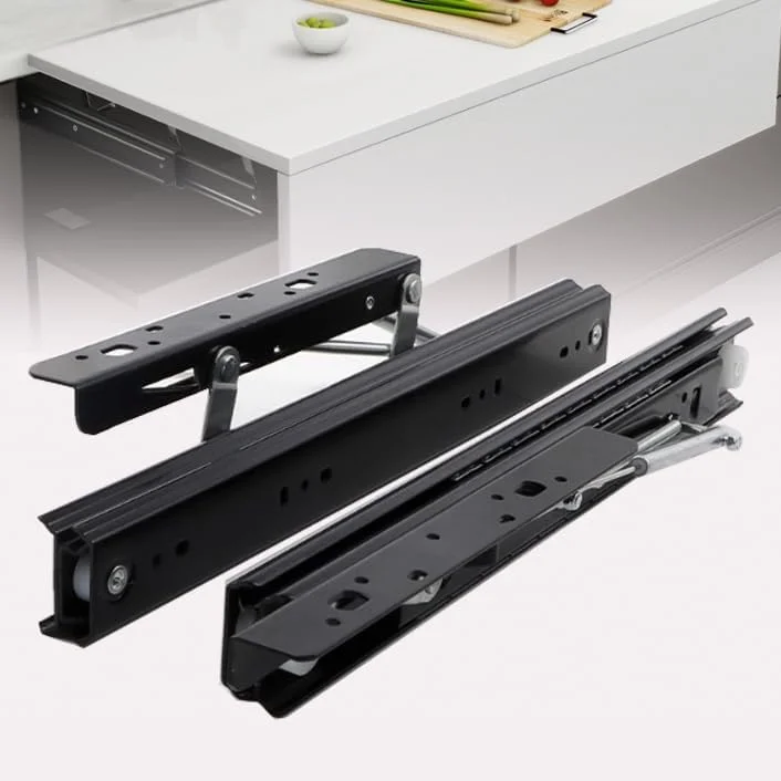 ریل کشویی میز بالابر (مسیر 25-52 سانتی متر)، محکم شده با فنر، چند مسیره با بلبرینگ لغزنده/بی صدا و روان + تحمل بار 40 کیلوگرم، برای گسترش فضا، 32 میلی متر