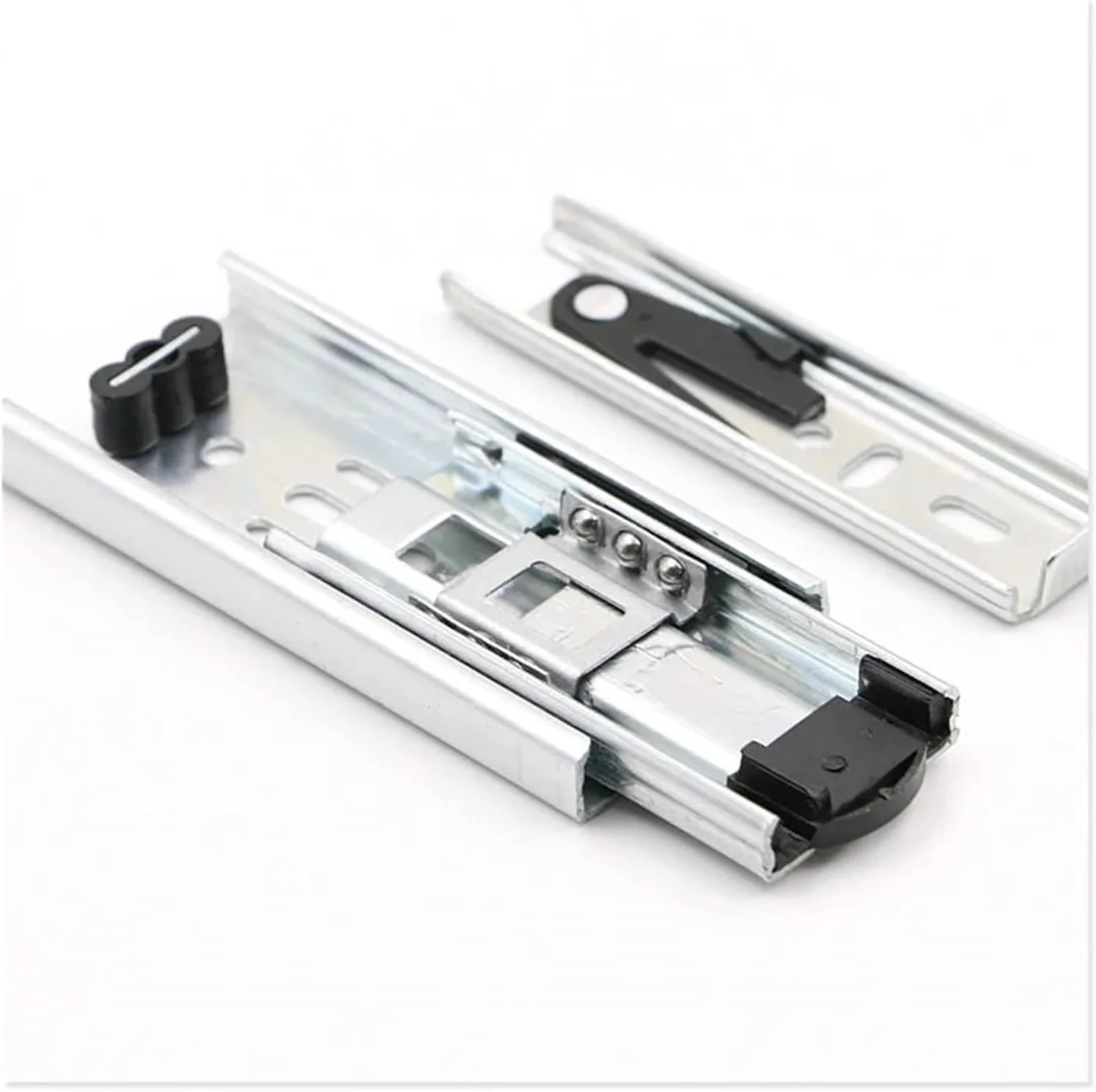 2 عدد ریل کشو کوچک 10 تا 20 سانتی متر، ریل کابینت بلبرینگ فولادی، ریل سه تکه جداشونده برای کشوهای کوچک (20 سانتی متر)