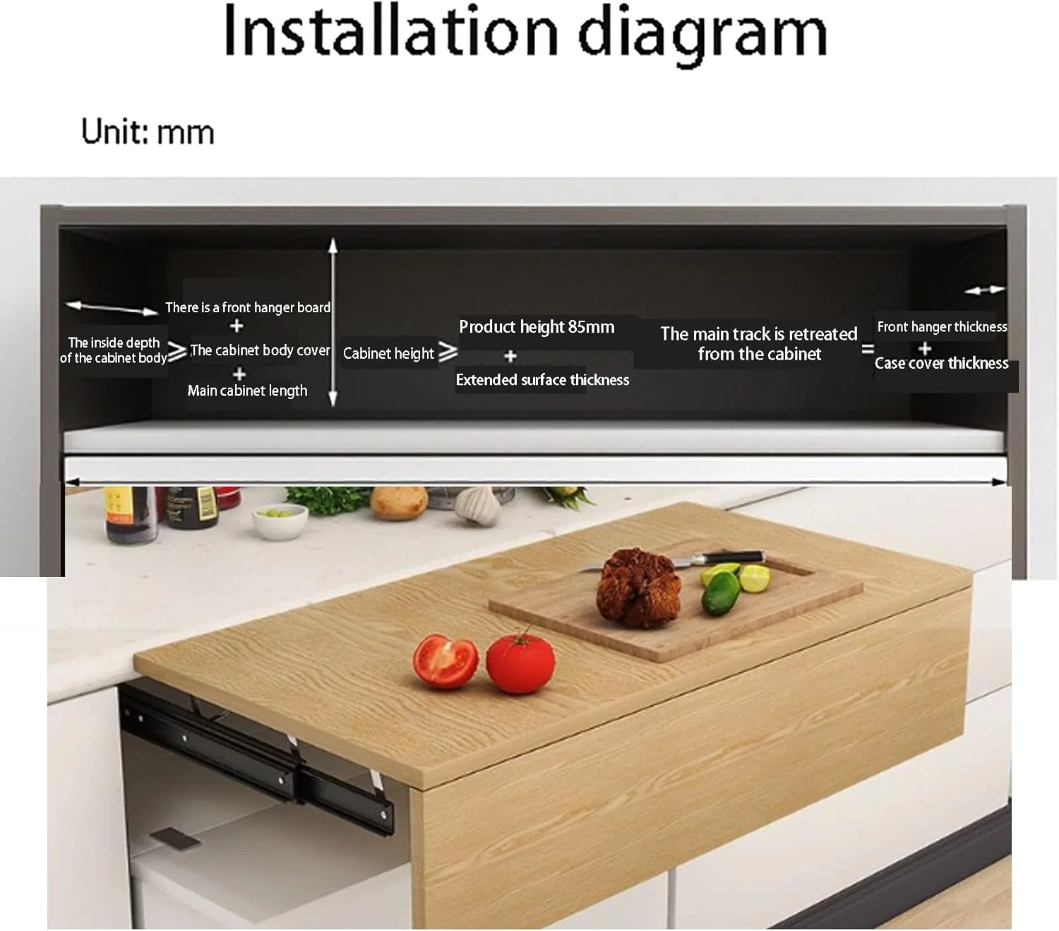 ریل کشویی میز بالابر (مسیر 25-52 سانتی متر)، محکم شده با فنر، چند مسیره با بلبرینگ لغزنده/بی صدا و روان + تحمل بار 40 کیلوگرم، برای گسترش فضا، 32 میلی متر