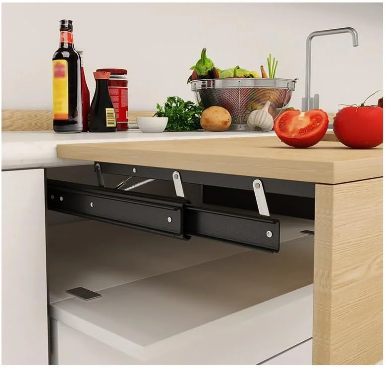 ریل کشویی میز بالابر، ریل کشویی مخفی با مکانیزم آرام بند، ریل کشویی سنگین با نصب جانبی، مناسب برای میز ناهارخوری، میز تحریر (32 سانتی متر)