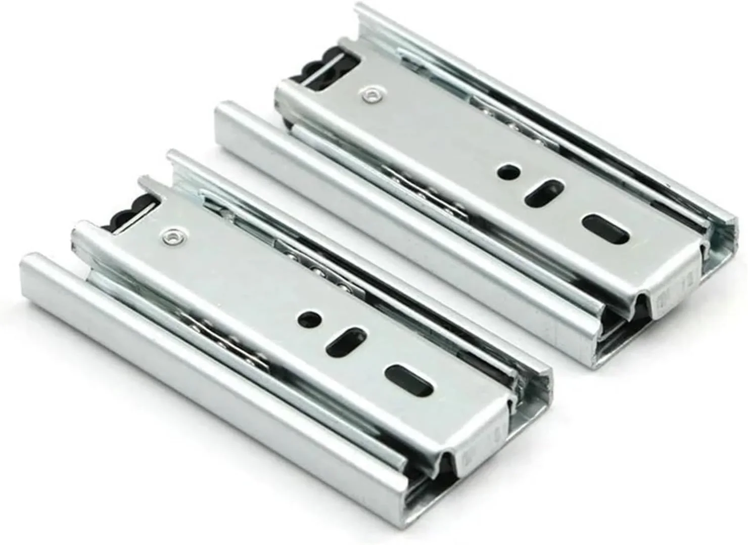 2 عدد ریل کشو کوچک 10 تا 20 سانتی متر، ریل کابینت بلبرینگ فولادی، ریل سه تکه جداشونده برای کشوهای کوچک (20 سانتی متر)