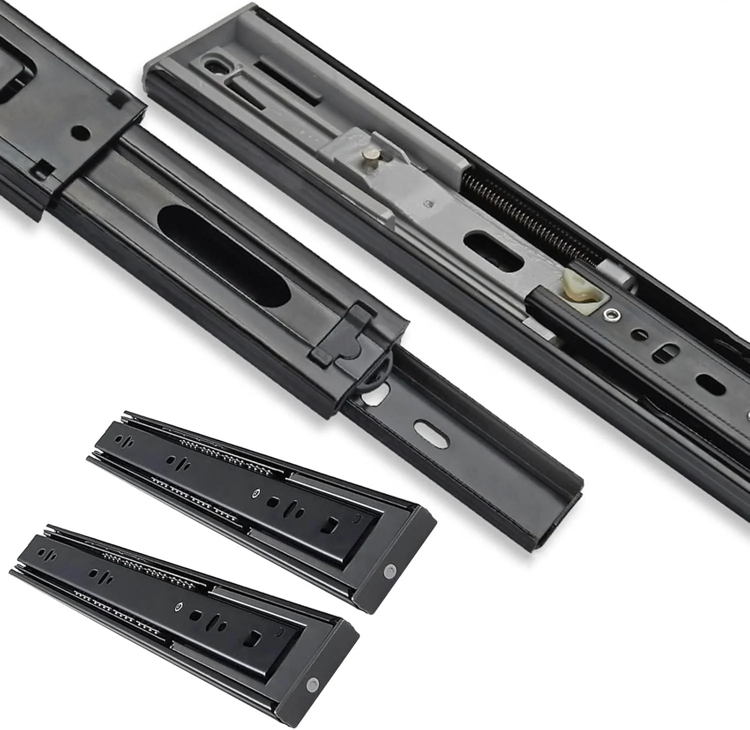 4 عدد ریل کشو سنگین، بلبرینگ دار، حرکت نرم و بی صدا، ریل مخفی کشو میز، ورق فولادی نورد سرد، صدای کم، رنگی (چند رنگ)