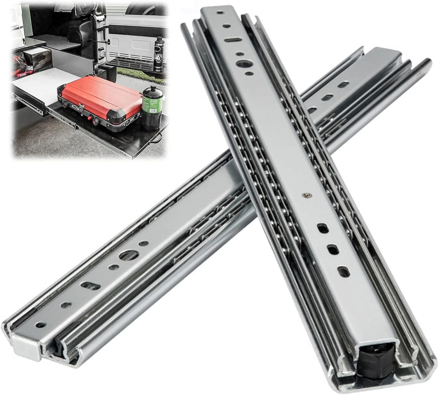 ریل کشویی سنگین وظیفه، ریل های کشویی با قابلیت باز شدن کامل، بلبرینگ فولادی فلزی جامد با ظرفیت بار 120 کیلوگرم، نصب جانبی، 1 جفت (یک رنگ 30 سانتی متر)