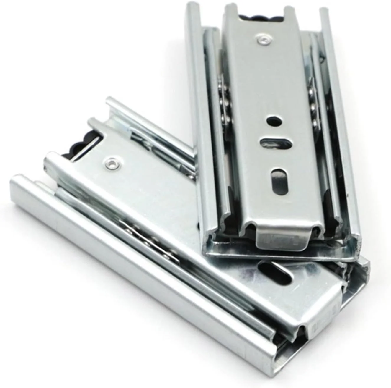 2 عدد ریل کشو کوچک 10 تا 20 سانتی متر، ریل کابینت بلبرینگ فولادی، ریل سه تکه جداشونده برای کشوهای کوچک (20 سانتی متر)