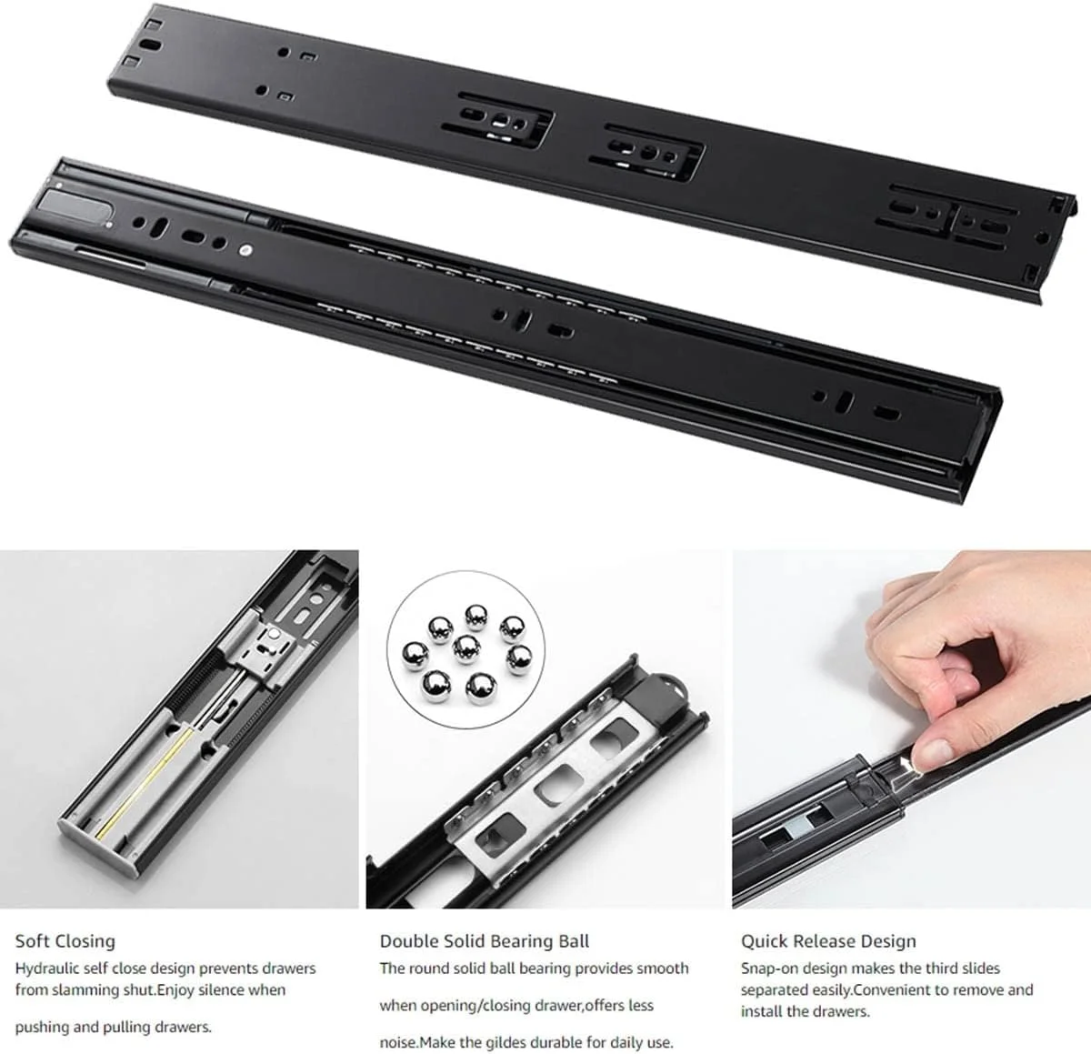 4 عدد ریل کشو سنگین، بلبرینگ دار، حرکت نرم و بی صدا، ریل مخفی کشو میز، ورق فولادی نورد سرد، صدای کم، رنگی (چند رنگ)