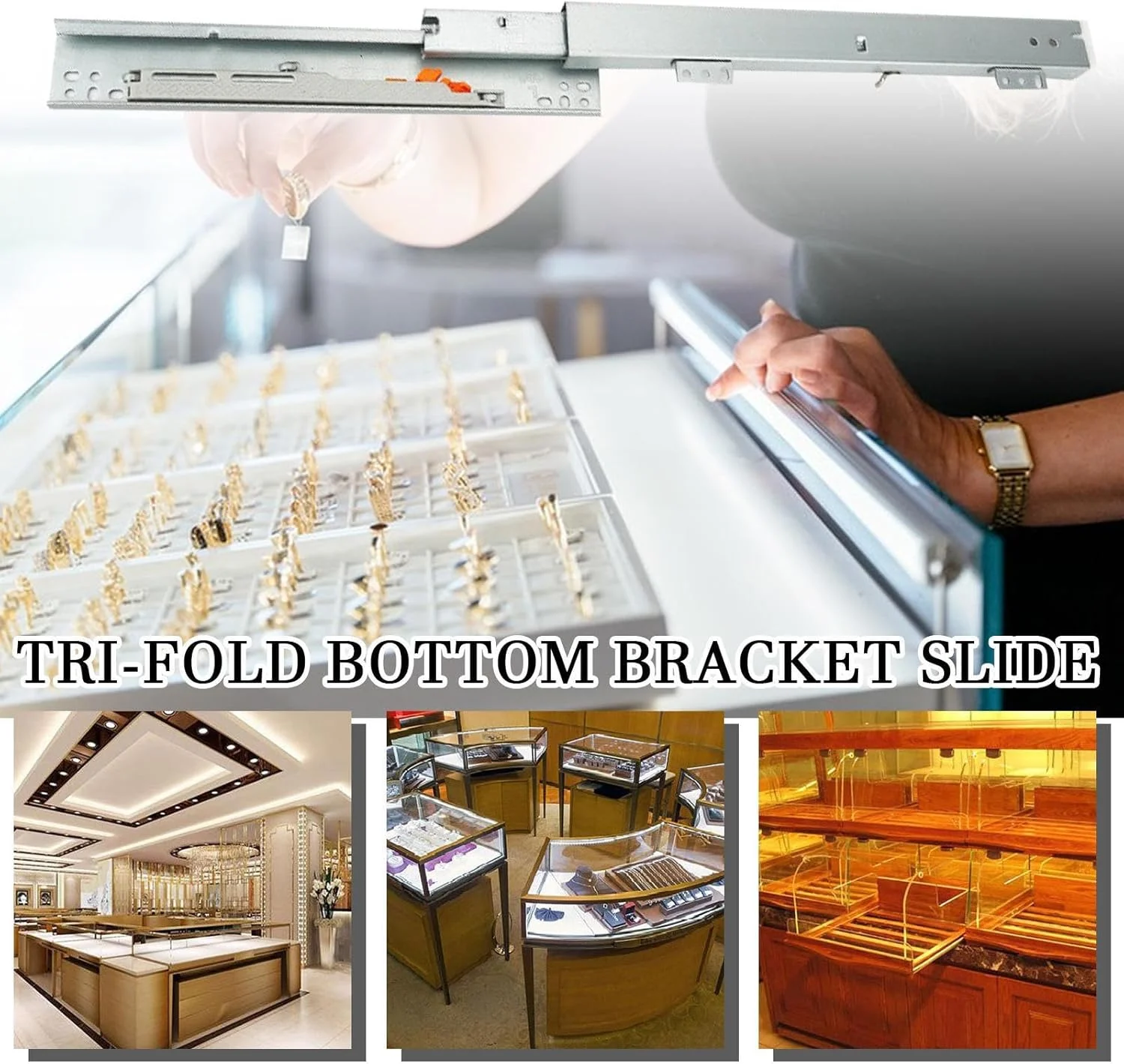 ریل کشو، ریل های کابینت با مکانیزم آرام بند - ریل کشویی سه تایی با مکانیزم آرام بند برای اتاق پرو، نانوایی، آشپزخانه