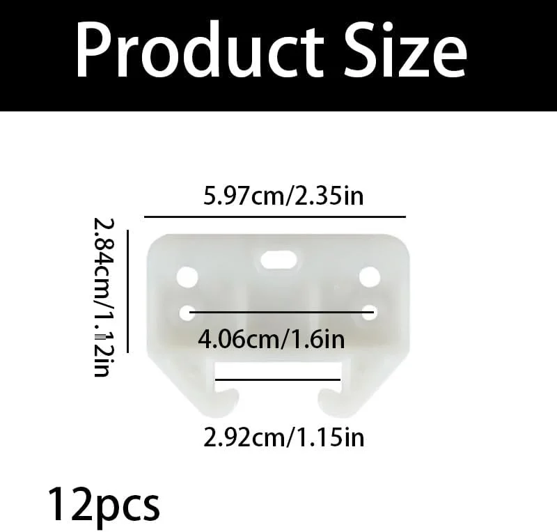 راهنمای ریل کشو نصب از پایین، بسته 12 عددی براکت های پلاستیکی ریل کشو همراه با پیچ های نصب برای کمد، کابینت، کمد دیواری و غیره