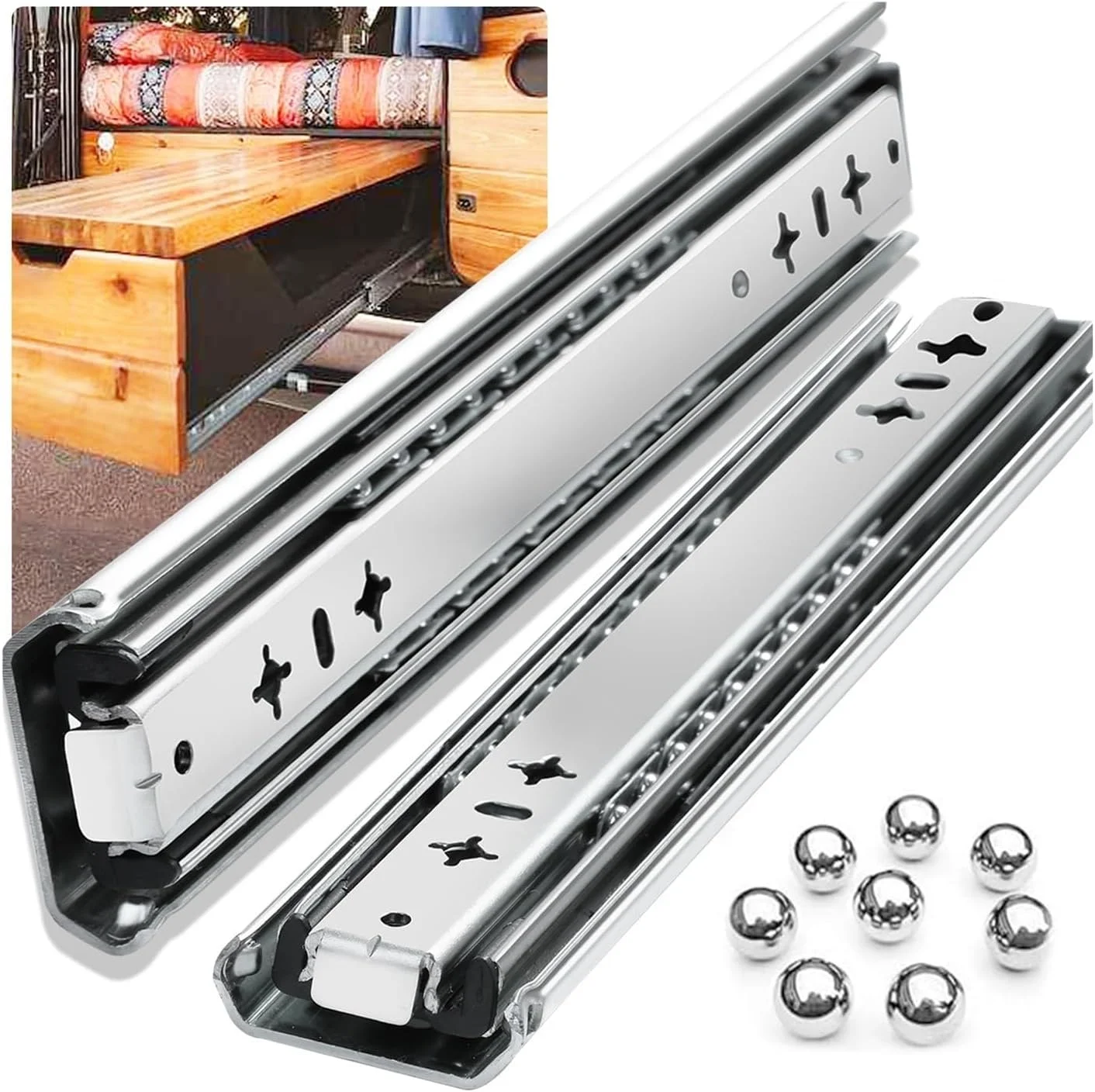 ریل کشویی سنگین برای کشو، طول های 250mm، 300m، 350mm، 400mm، 450m، 500mm، 550mm، 600mm، 700mm، 800mm، 900mm، 1000m، یک جفت (بدون قفل 48 اینچ (1200mm))