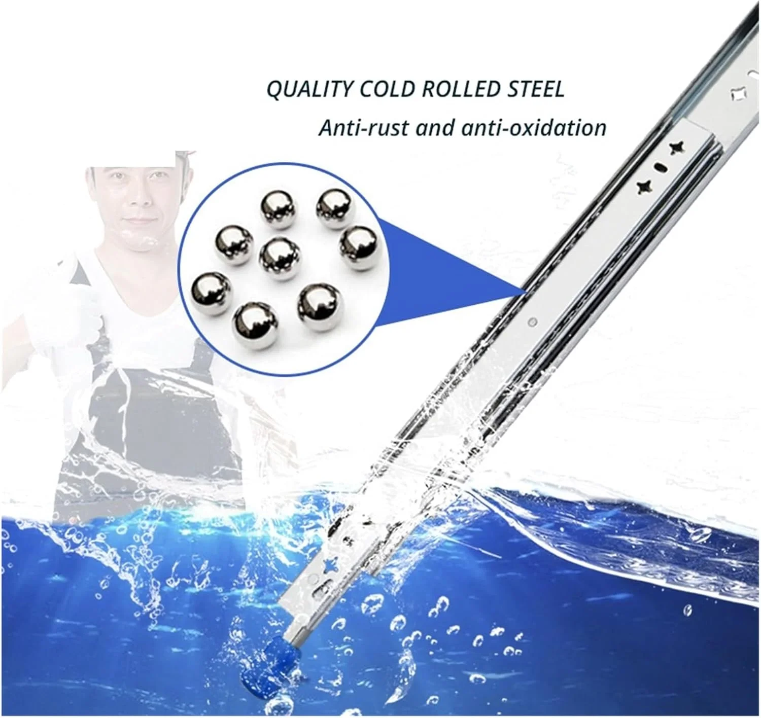 ریل کشو قفل دار 25 تا 125 سانتی متری بلبرینگ سه تایی با قابلیت باز شدن کامل، ریل کشو سنگین