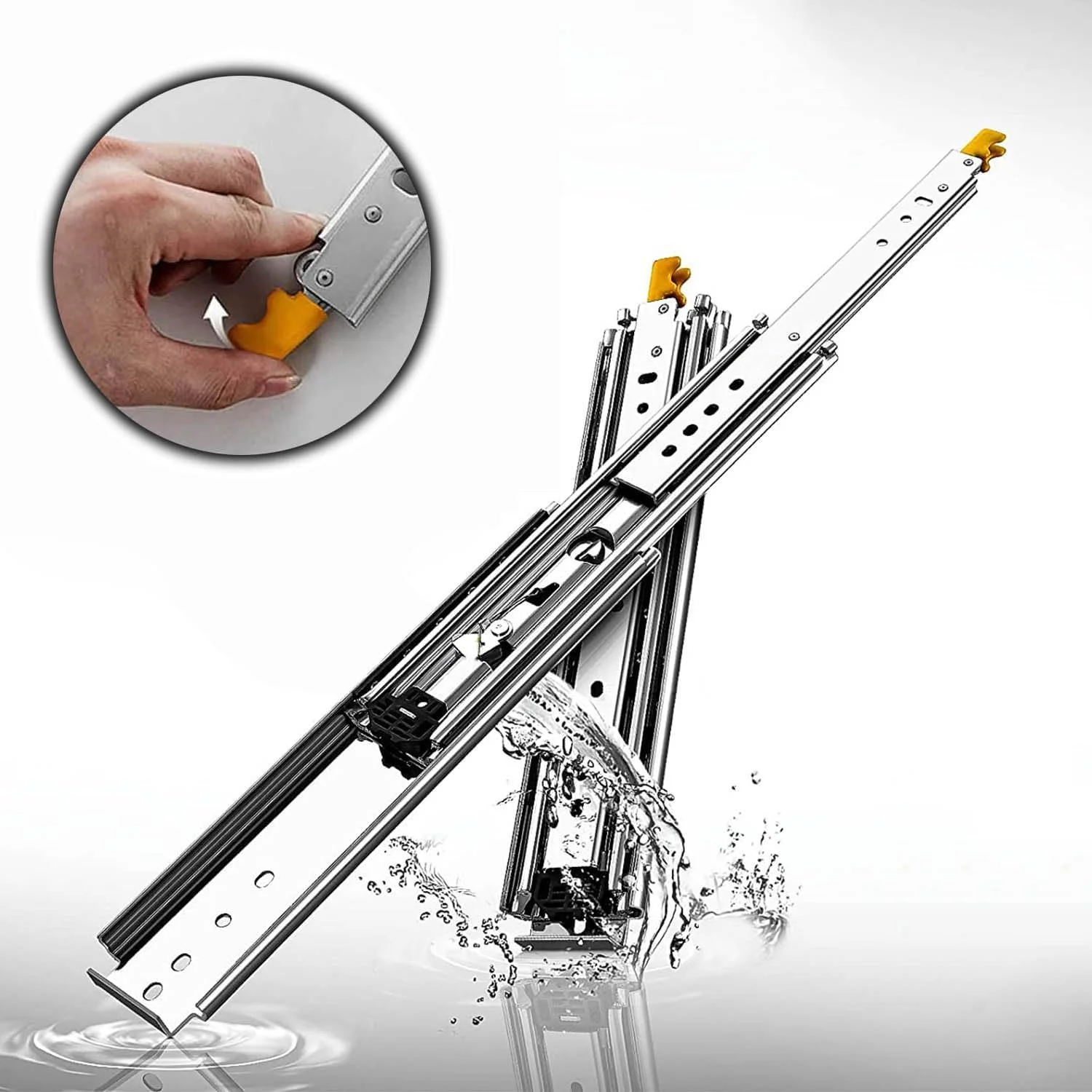 ریل کشویی سنگین 100 تا 200 سانتی‌متری با قفل دوبل، ریل ساچمه‌ای سه تایی با بازشوندگی کامل، حداکثر ظرفیت بار 220 کیلوگرم، نصب جانبی (یک جفت) (200 سانتی‌متر)