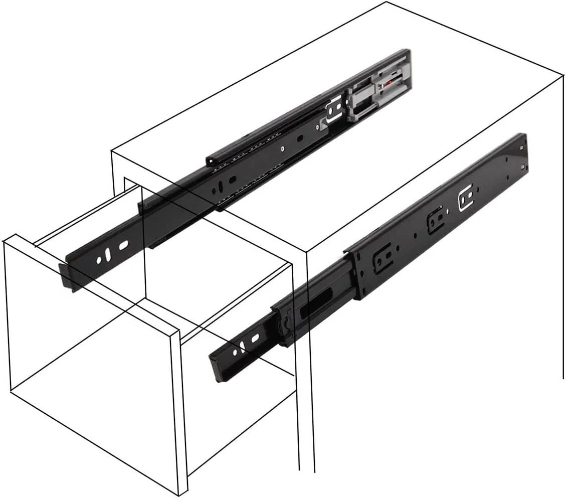 ریل کشویی نصب جانبی با مکانیزم آرام بند، ریل های تمام بازشو، راهنما و مسیر لغزنده، سنگین وزن 45 کیلوگرم، همراه با پیچ، 1 جفت (چند رنگ)