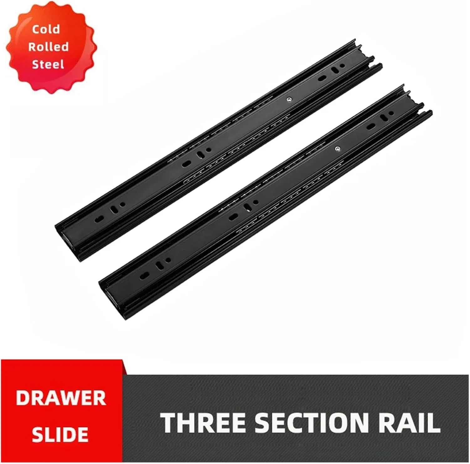 ریل کشو مشکی فولاد نورد سرد، ریل کشویی سه تکه 8 تا 20 اینچ، ریل های کشویی 3 طرفه (Dg203 22 اینچ)