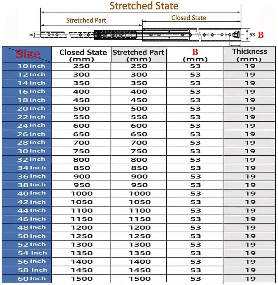 ریل کشویی سنگین وظیفه، ریل های کشویی با قابلیت باز شدن کامل، بلبرینگ فولادی فلزی جامد با ظرفیت بار 120 کیلوگرم، نصب جانبی، 1 جفت (یک رنگ 30 سانتی متر)
