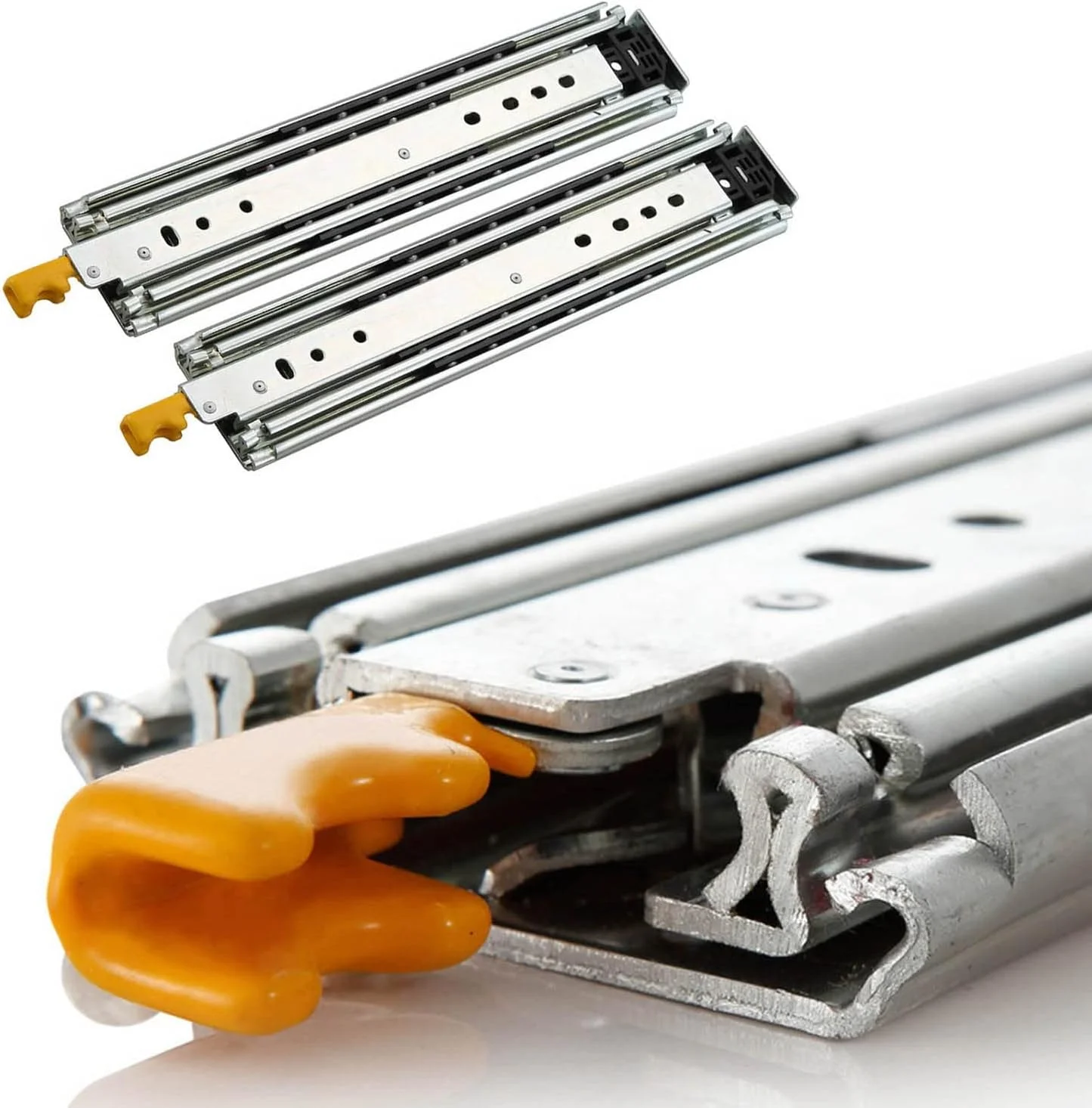 یک جفت ریل کشو، ریل کشو فوق سنگین صنعتی، با قفل در اندازه های 40، 44، 48، 52، 56، 60، 64، 68، 72، 76، 80 اینچ، بلبرینگ سه قسمتی با باز شدن کامل، نصب جانبی (76 اینچ (190 سانتی متر))