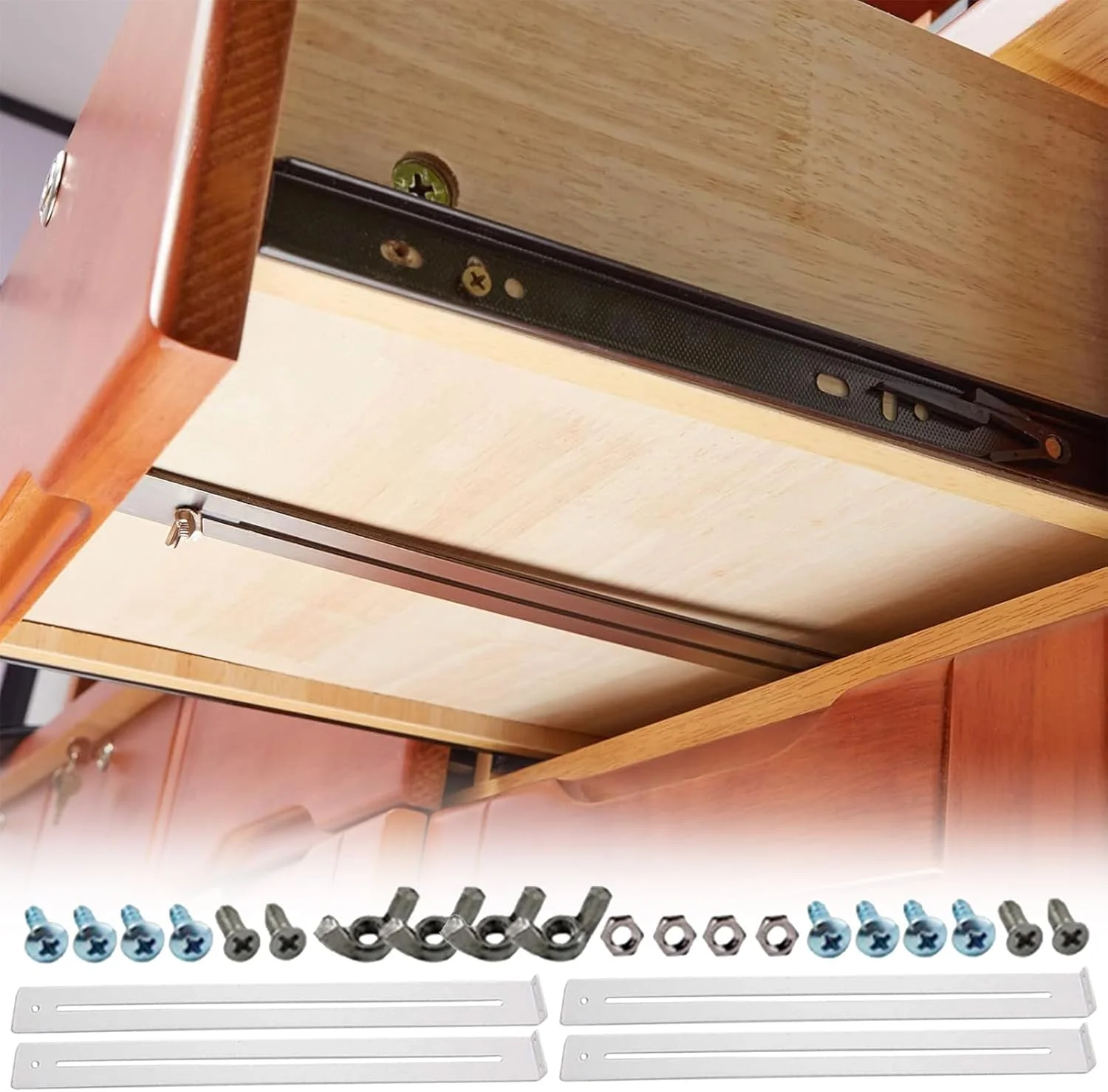 کیت تعمیر کشو دراور | سخت افزار سنگین ضد افتادگی - براکت پشتیبانی جایگزین کشو | برای تقویت و تعمیر دراور کابینت آشپزخانه ام دی اف چوبی