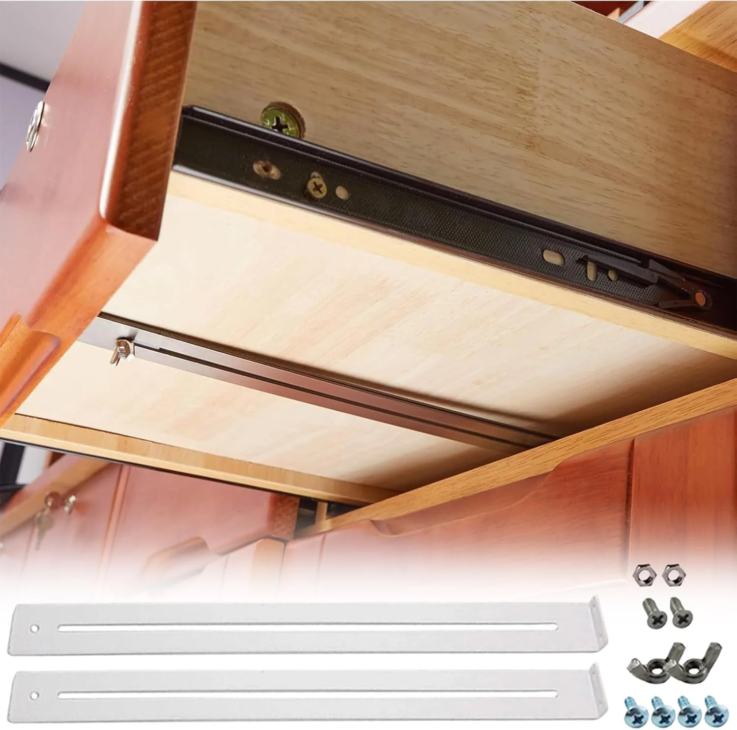 براکت های نگهدارنده کشو، سخت افزار رهاسازی سریع سنگین | براکت نگهدارنده جایگزین کشو - برای تقویت و تعمیر کابینت آشپزخانه، کمد، ام دی اف و تخته خرده چوب چوبی