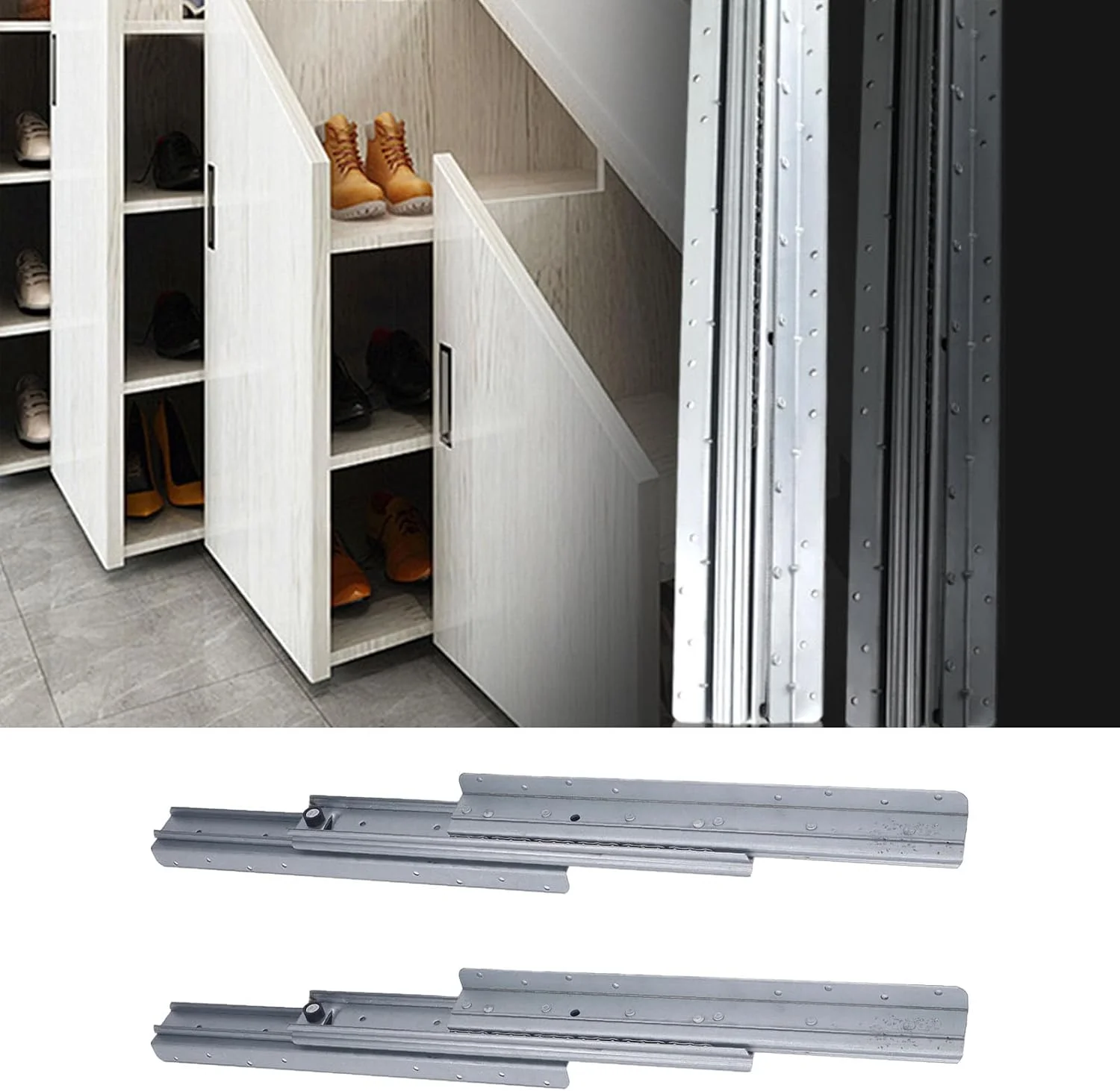 ریل کشویی 32 اینچی 800 تا 1500 میلی‌متری فولاد نورد سرد با تحمل بار 120 کیلوگرم، جایگزین ریل کشو برای راه پله و کابینت‌های سنگین