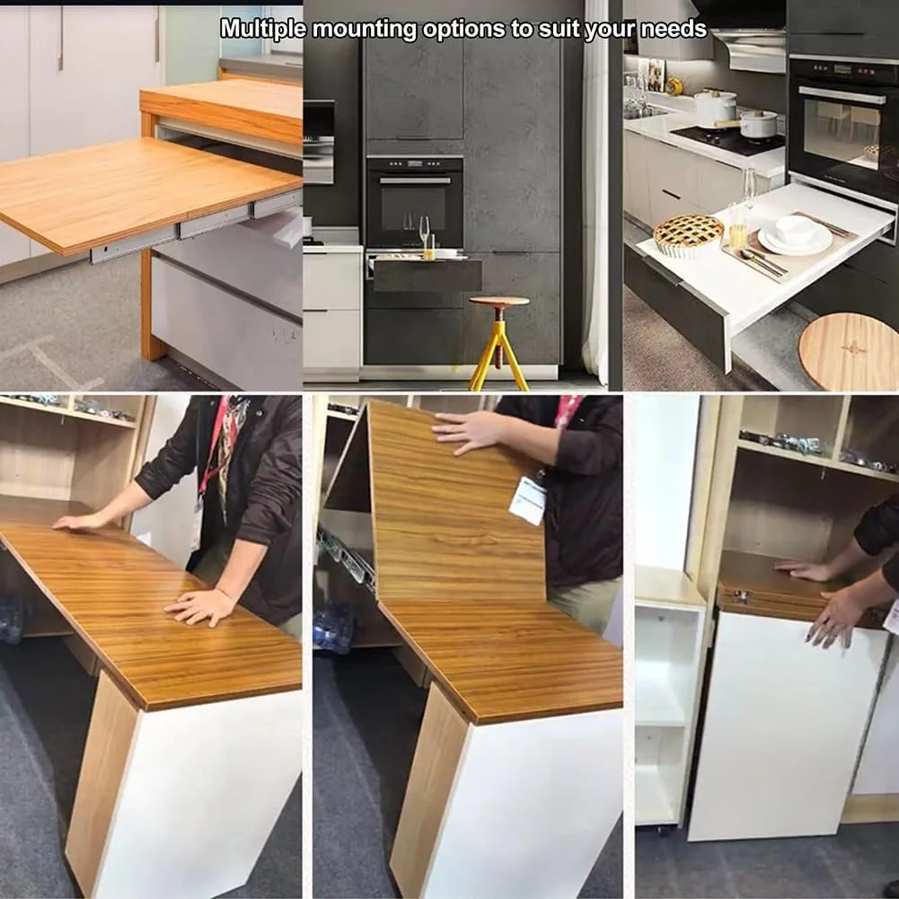 ریل کشویی میز با قابلیت باز شدن کامل، ریل کشویی آلومینیومی، سخت افزار لولای ریل راهنمای میز کابینت تلسکوپی در 3 اندازه برای میز آشپزخانه نقره ای، 1450 میلی متر